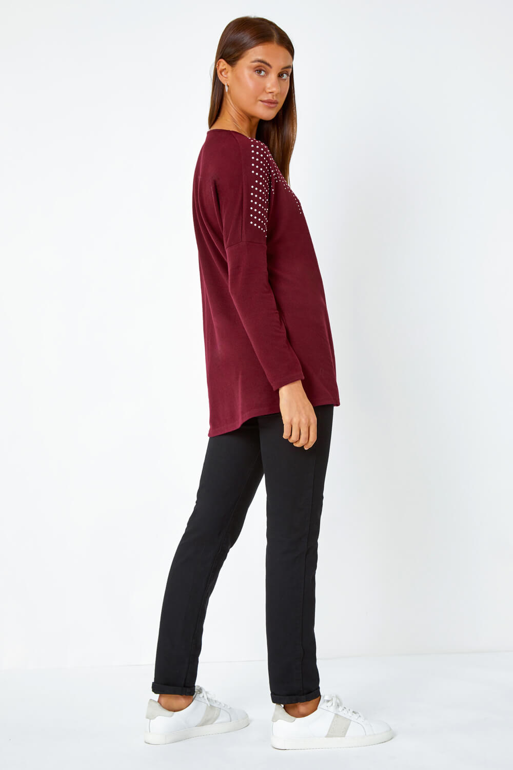Wine Embellished Stretch Top, Image 4 of 5