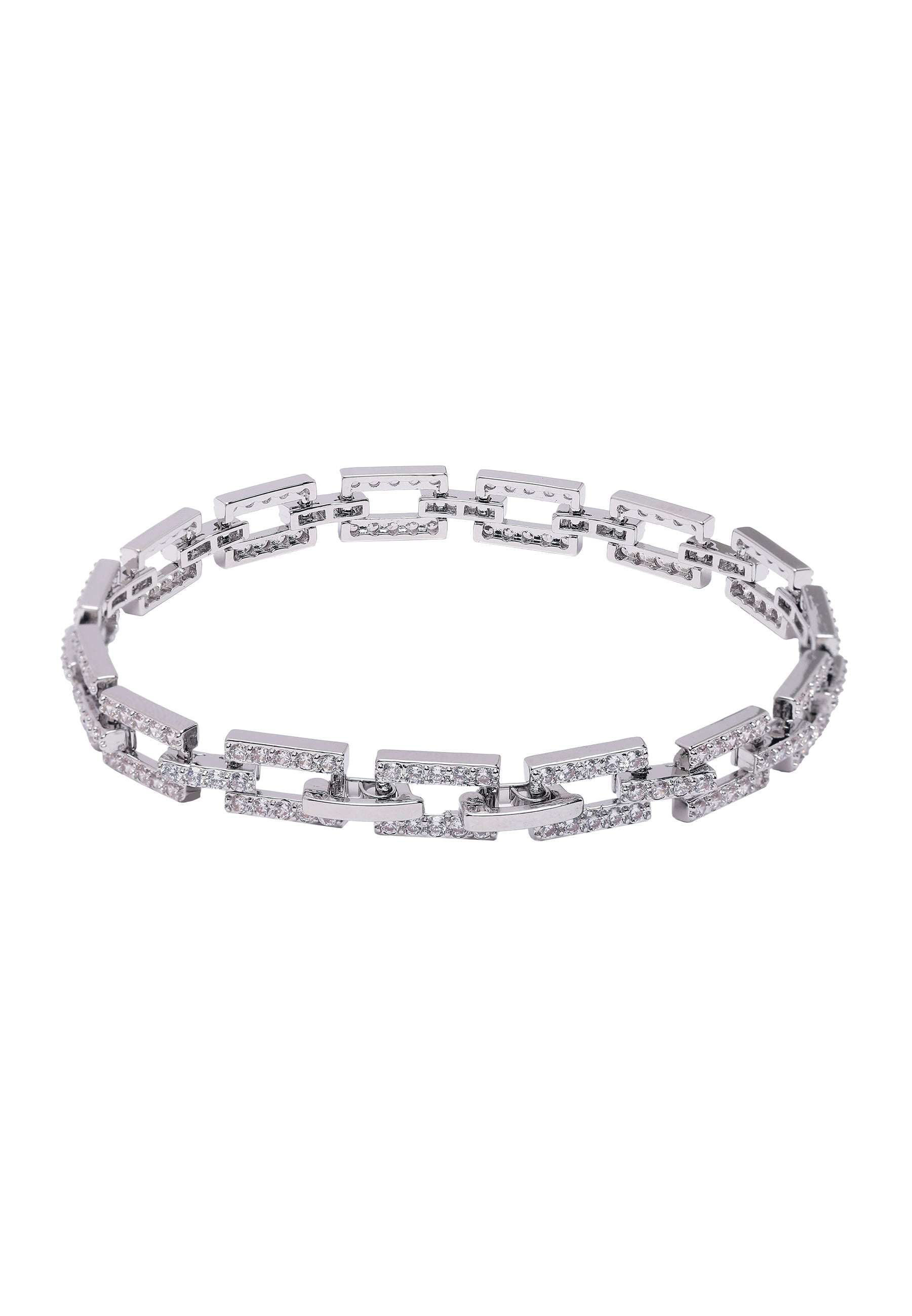 Silver Diva Hollow Rectangle Chain Bracelet, Image 3 of 5