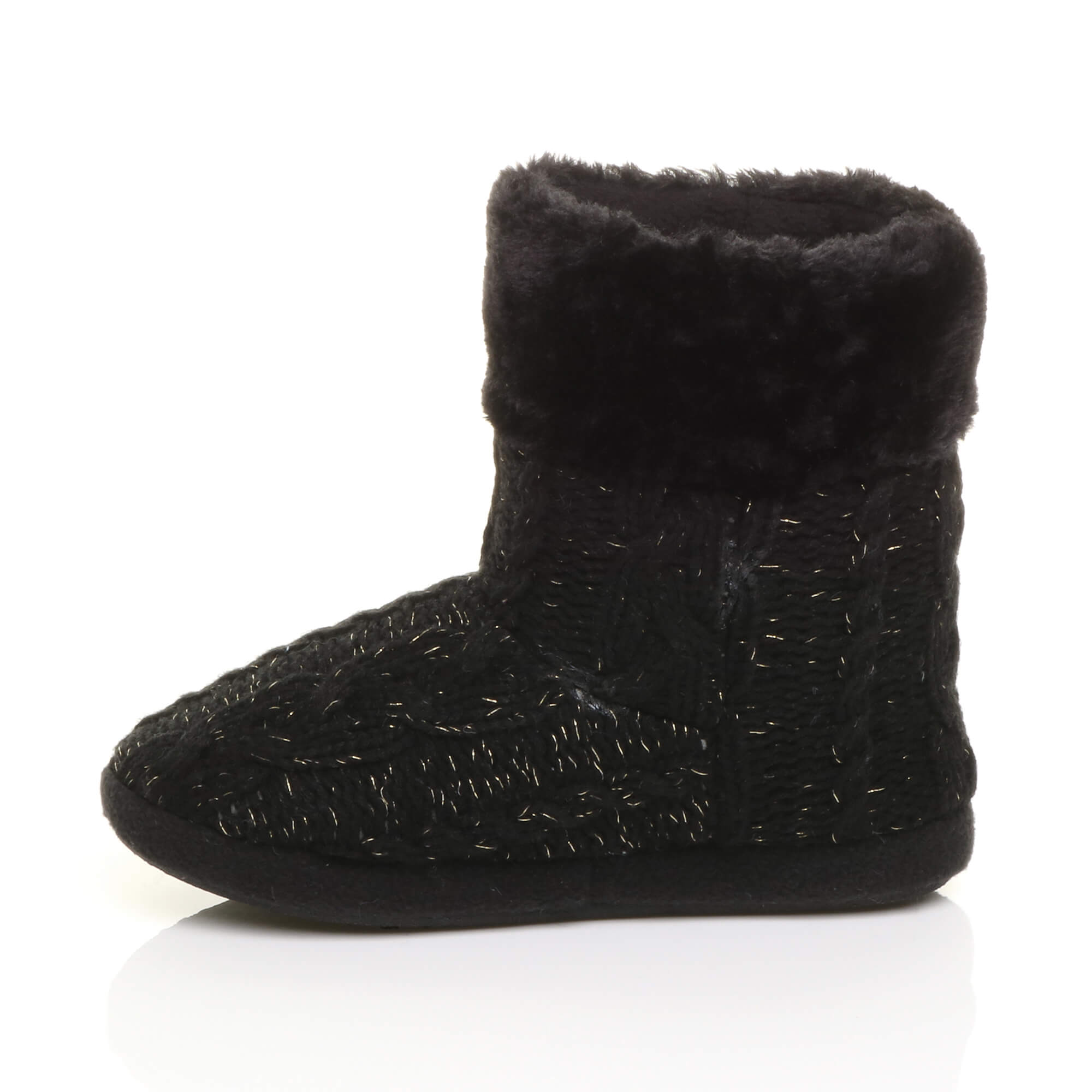 Black AJVANI Black Knitted Glitter Ankle Boot Slippers, Image 3 of 6