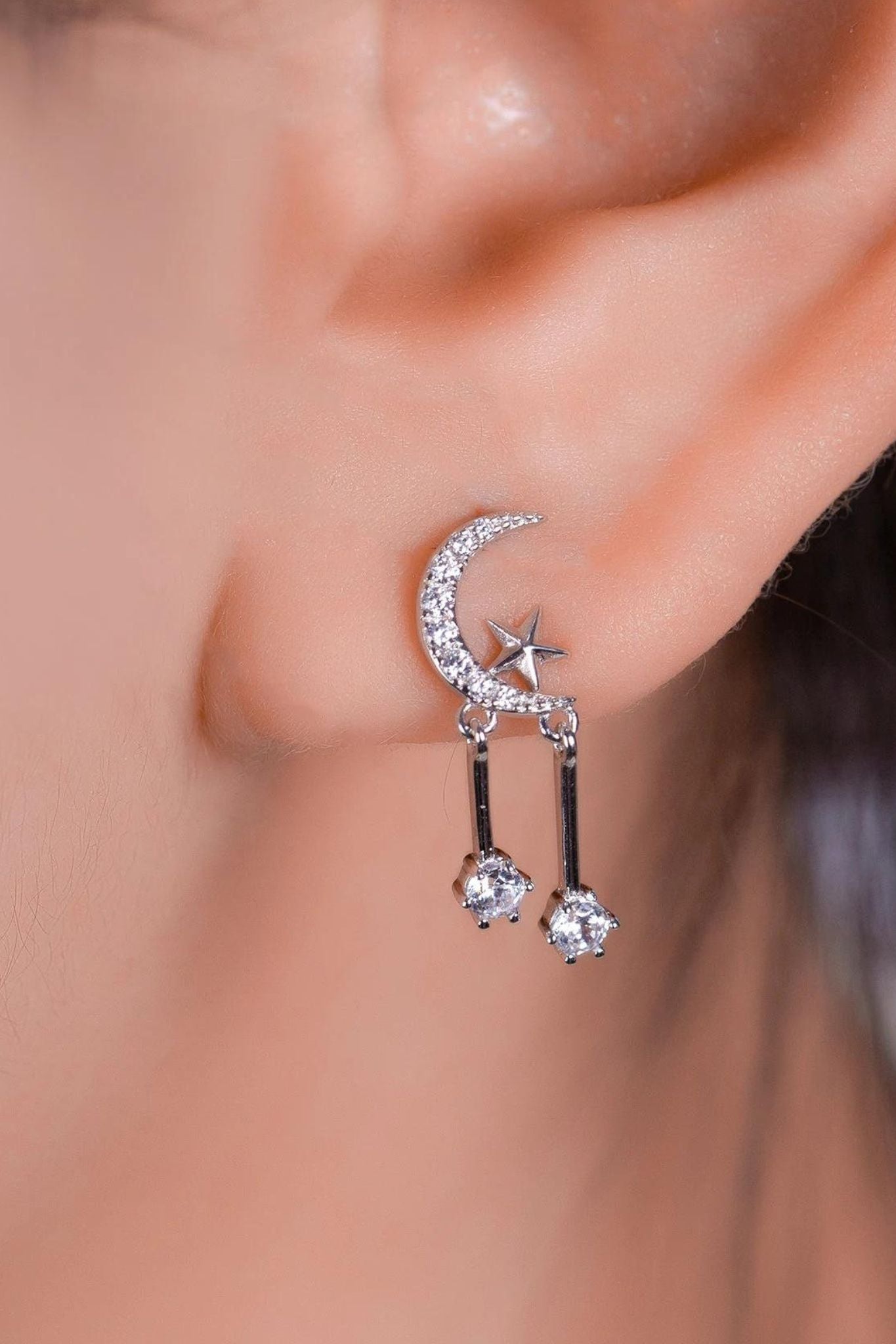 Silver Mia Gioielli Silver Sterling Silver Star Moon Drop Earrings, Image 2 of 3