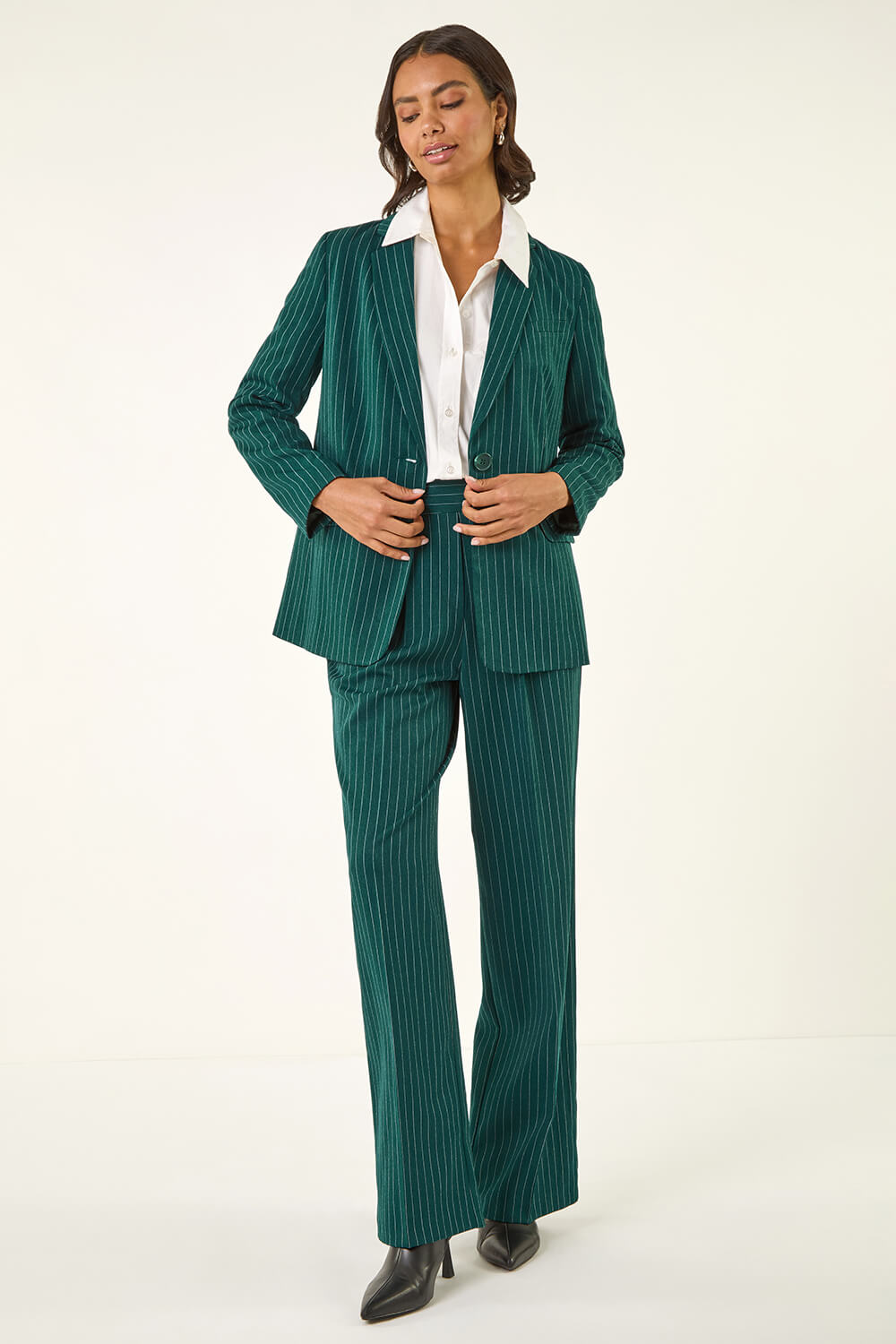 Green Tailored Pinstripe Blazer, Image 5 of 9