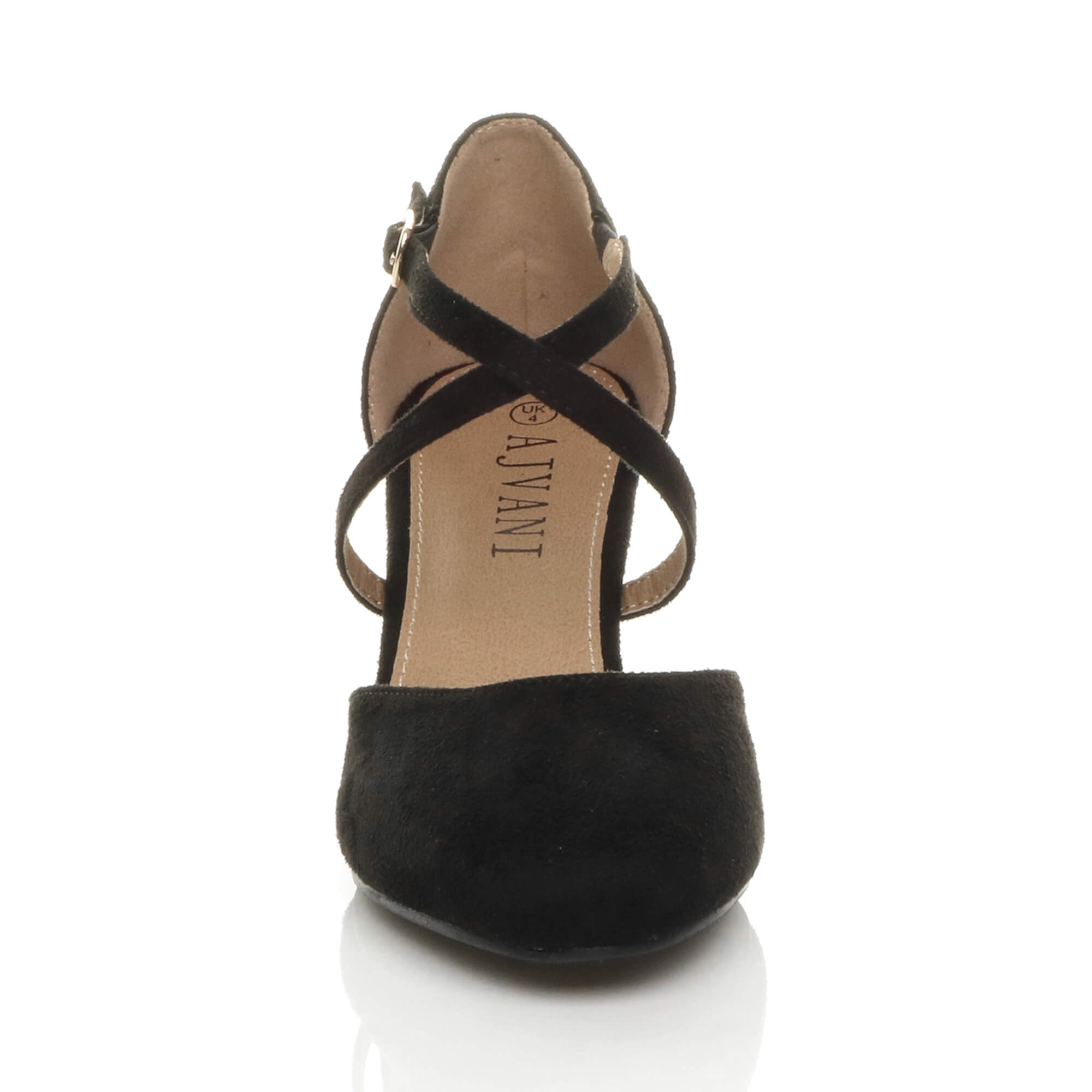 Black AJVANI Black Mid Heel Crossed Straps Court Shoes, Image 6 of 6