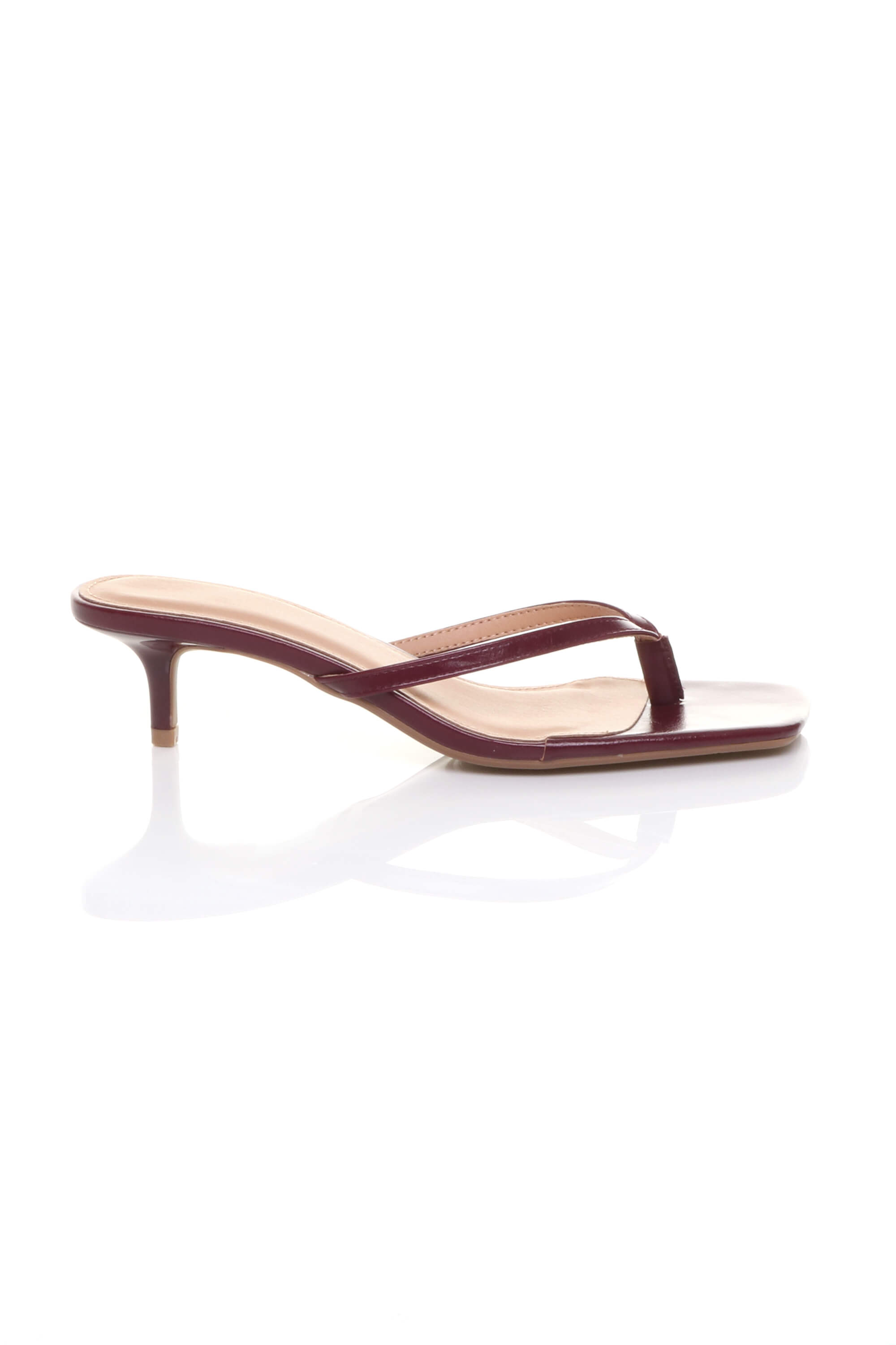 Burgundy AJVANI Burgundy Low Kitten Heel Toe Post Slip On Square Toe Sandals, Image 2 of 5
