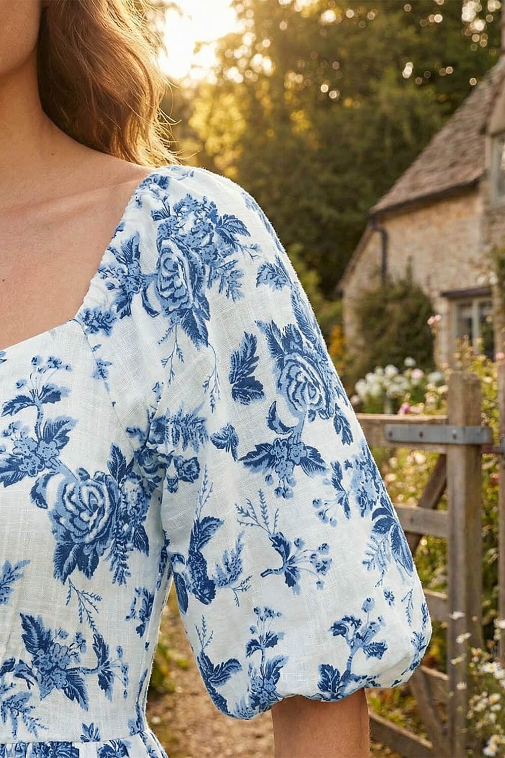 Blue Petite Floral Print Midi Dress, Image 5 of 4