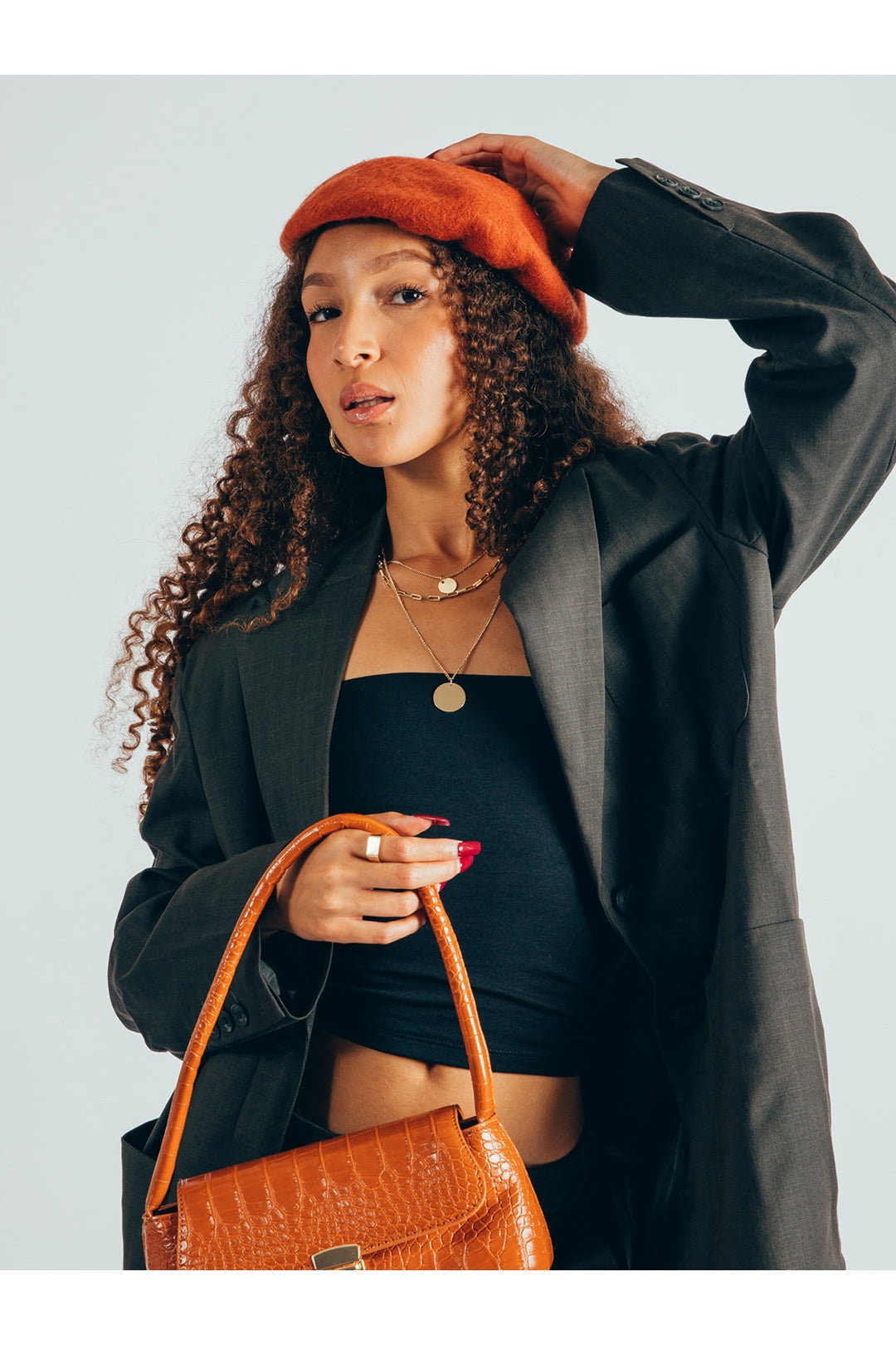 Orange Plain Felt Beret, Image 2 of 8