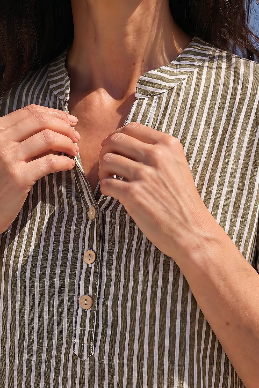 Khaki Classic Stripe Sleeveless Vest, Image 5 of 4