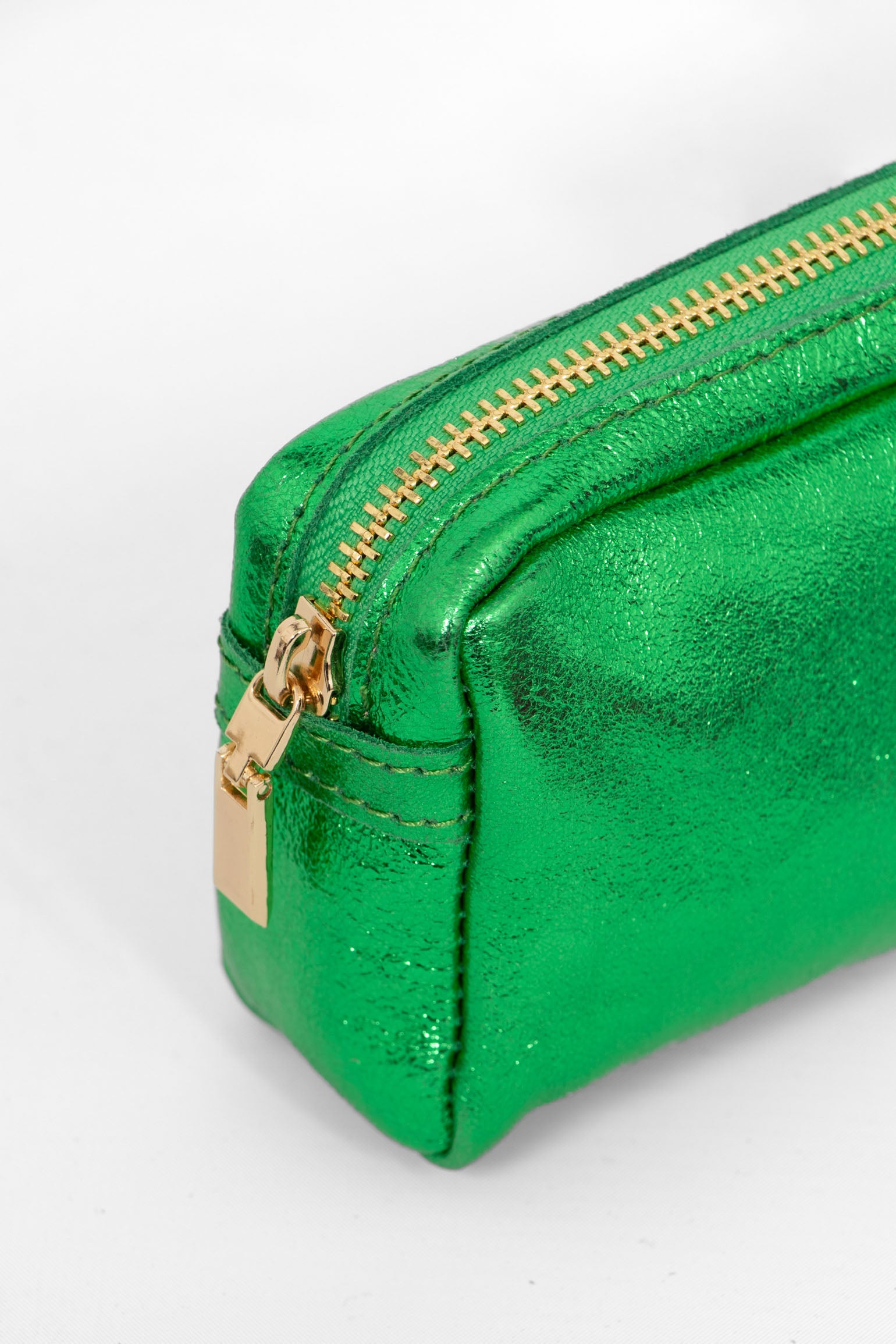 Green Metallic Italian Leather Cosmetic Bag, Image 2 of 2