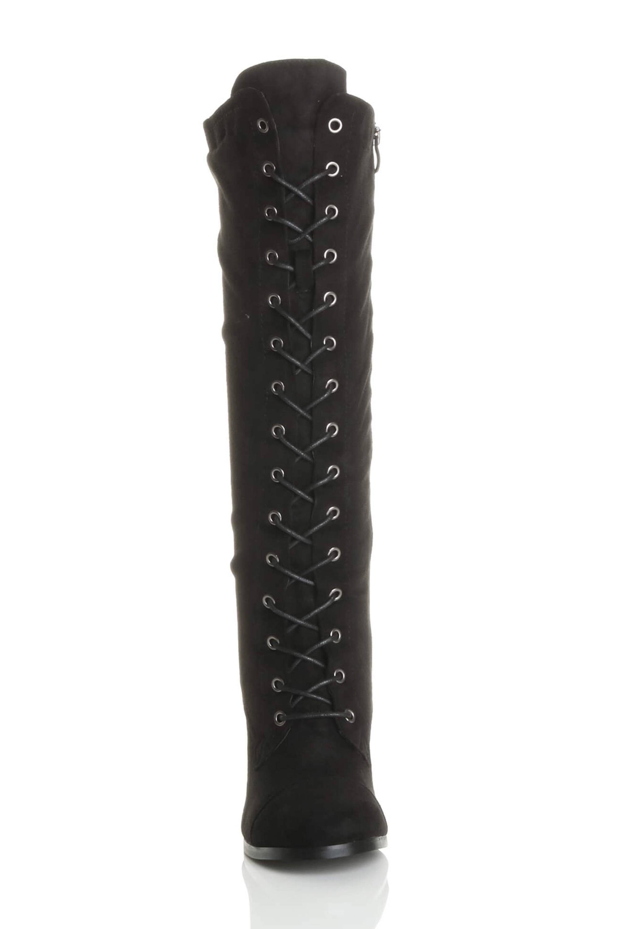 Black High Heel Lace Up Victorian Style Knee Boots, Image 6 of 6