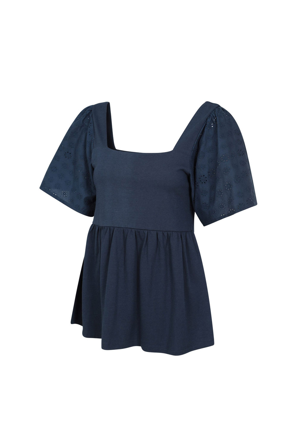 Navy Verona Broderie Sleeve Top, Image 3 of 4