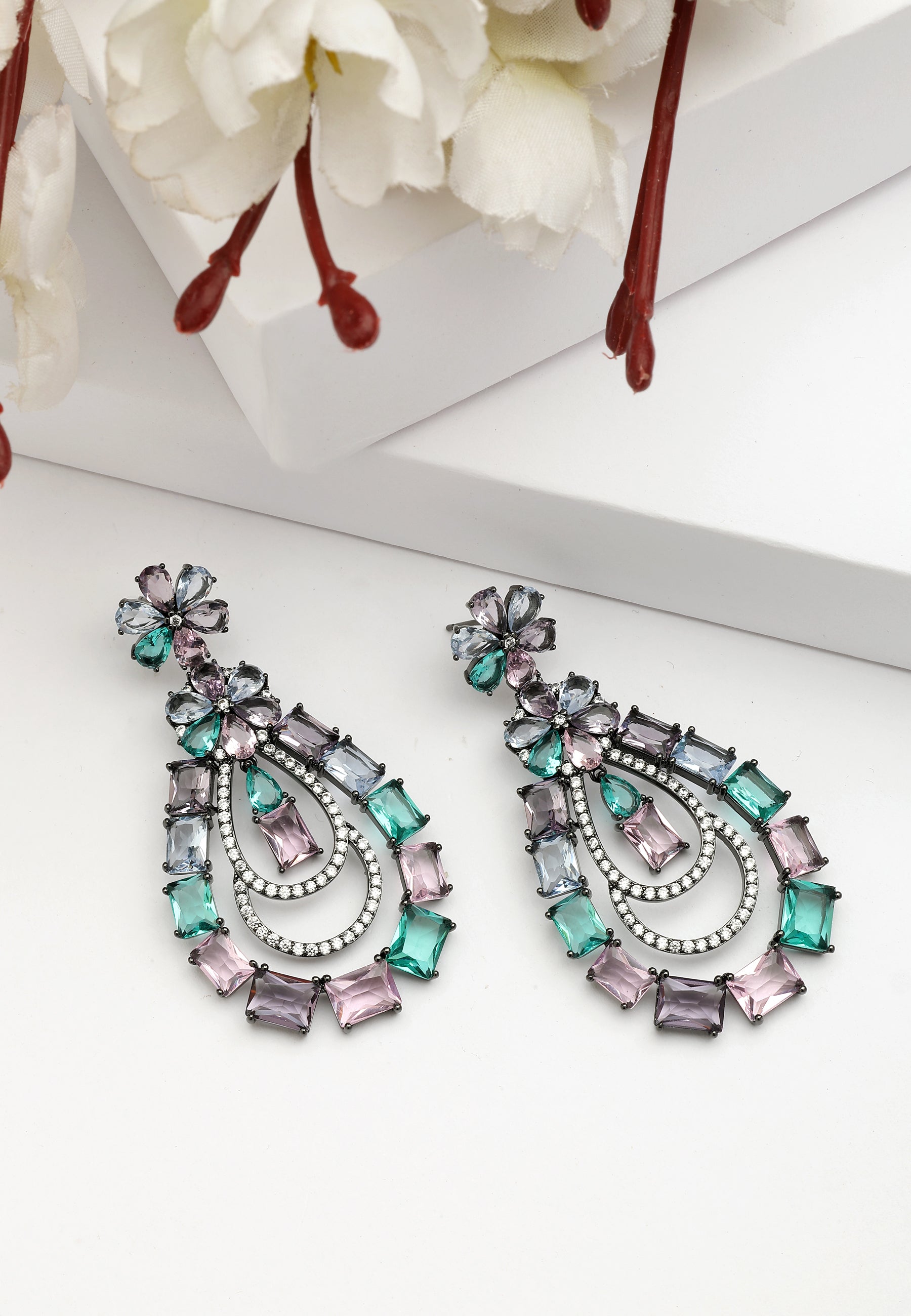 Dark Green Diva Luxury Pendant Earrings, Image 2 of 5
