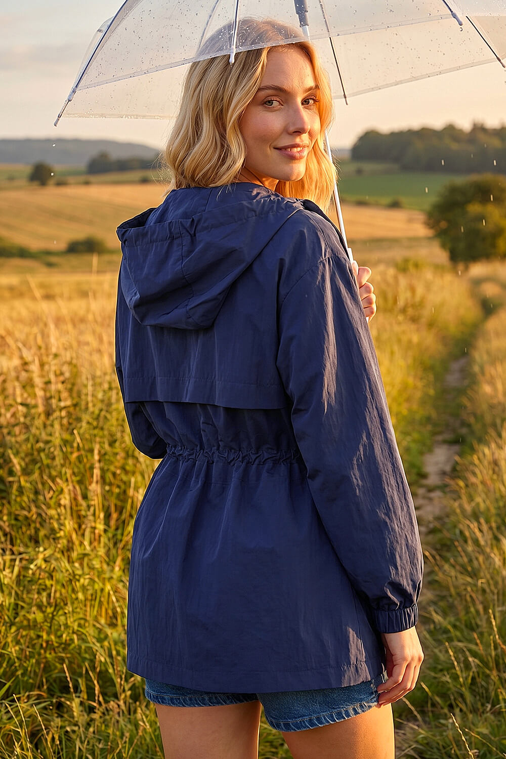 Navy  Shower Resistant Rain Jacket, Image 4 of 4