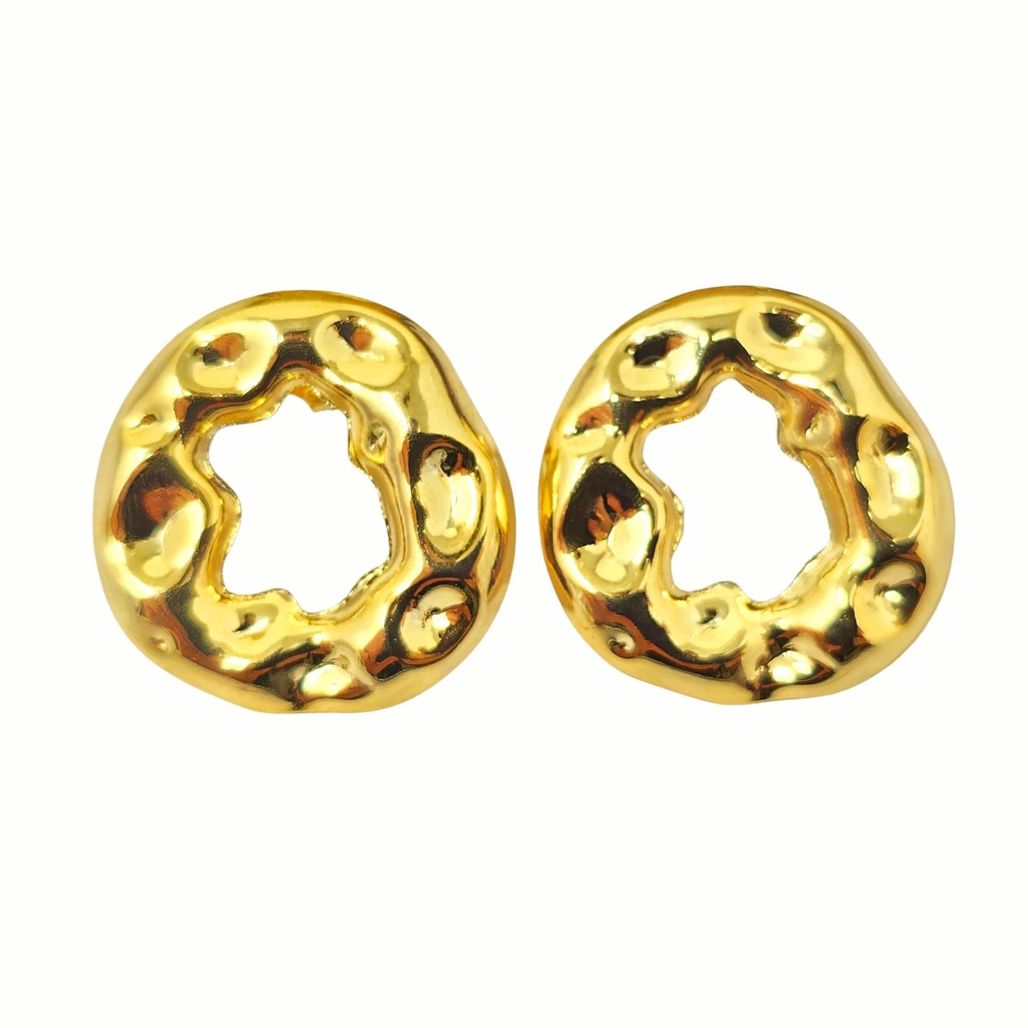 Metallic Bold Textured Doughnut Shaped Stud Gold Plated Earrings