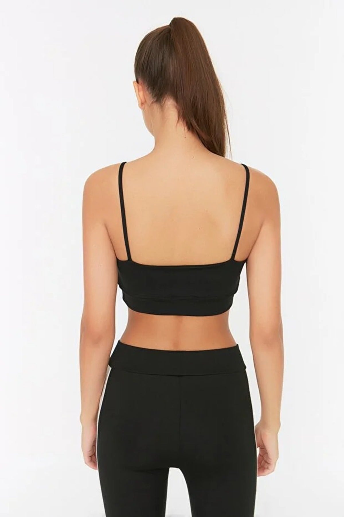 Black WOVCOR Black Plunge V-Neck Thin Strap Supportive Sports Bra, Image 3 of 3