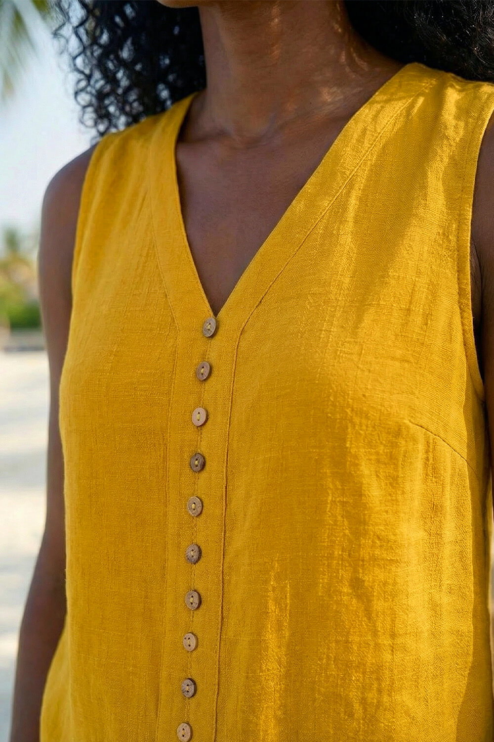 Yellow Sleeveless Button Detail Vest, Image 5 of 4