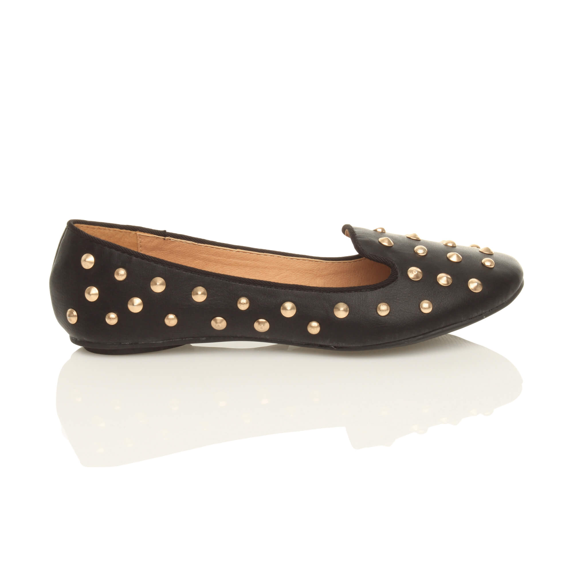 Black Flat Studded Loafers Ballet Pumps, Image 2 of 6