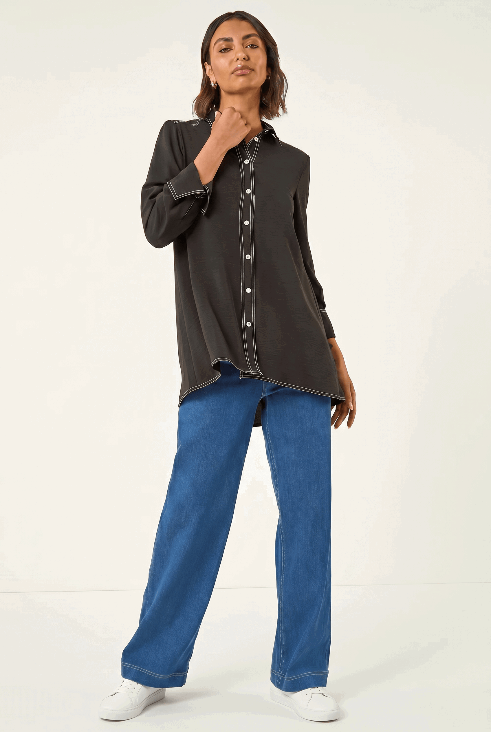 Black Contrast Stitch Shirt, Image 4 of 7