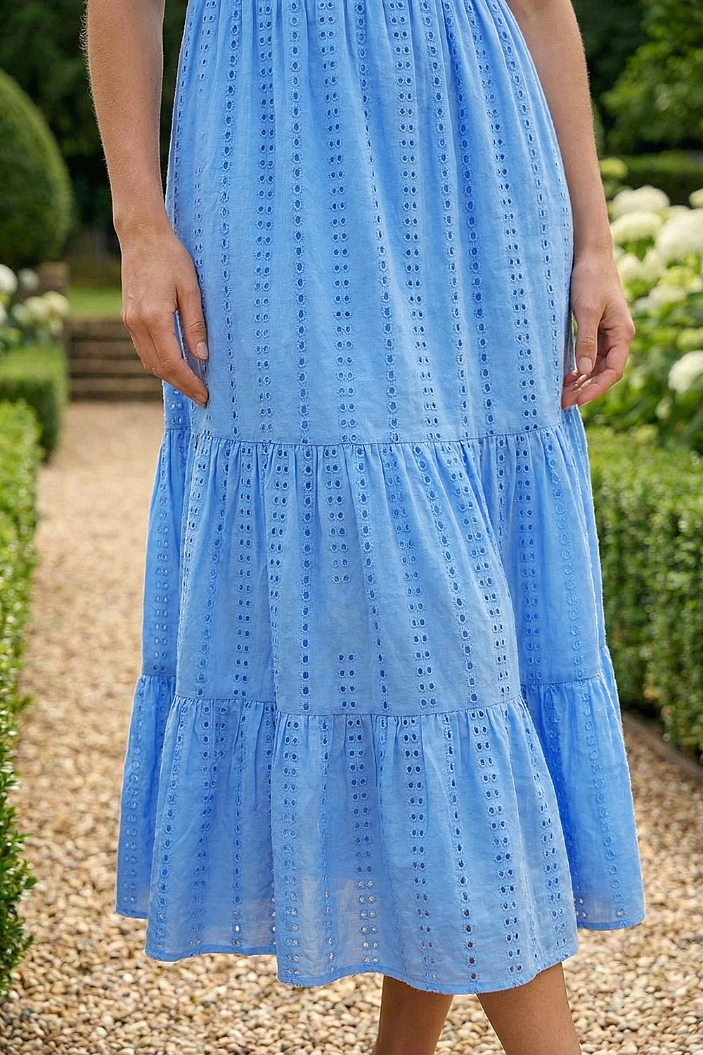 Light Blue Embroidered V-Neck Midi Dress, Image 5 of 4