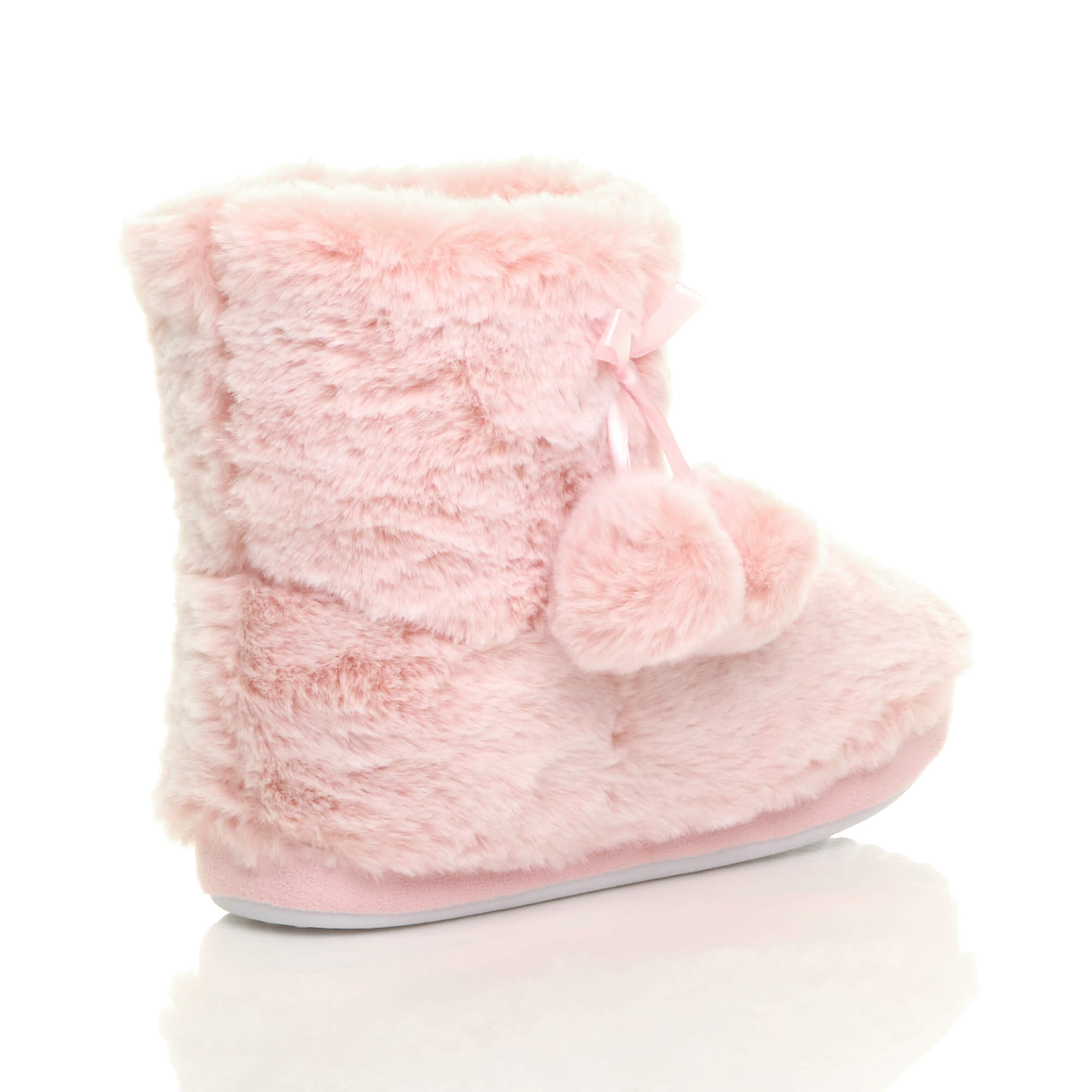 Light Pink Faux Fur Lined Slip On Memory Foam Mules Slippers, Image 4 of 6