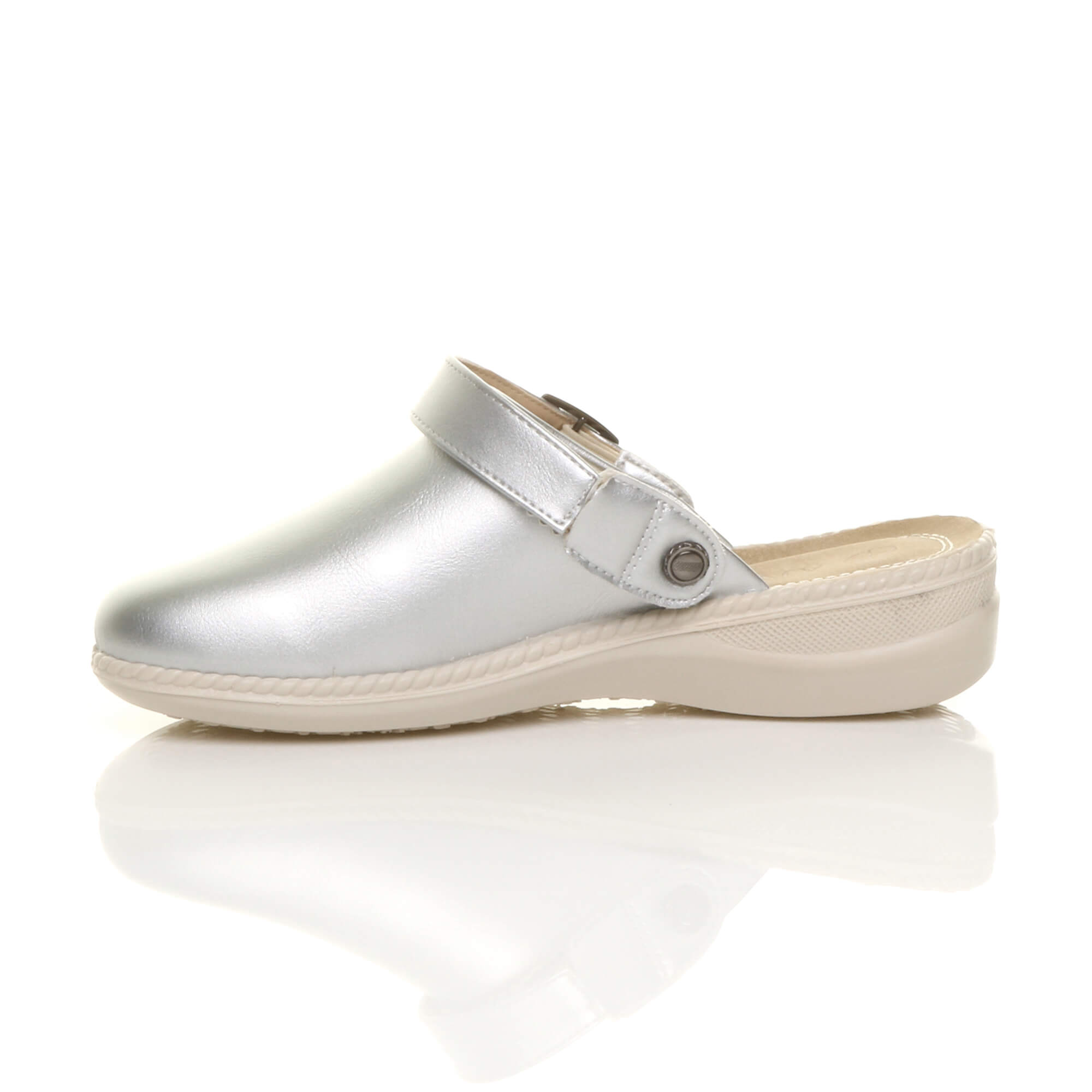 Silver AJVANI Silver Low Wedge Slingback Clogs Mules, Image 3 of 6