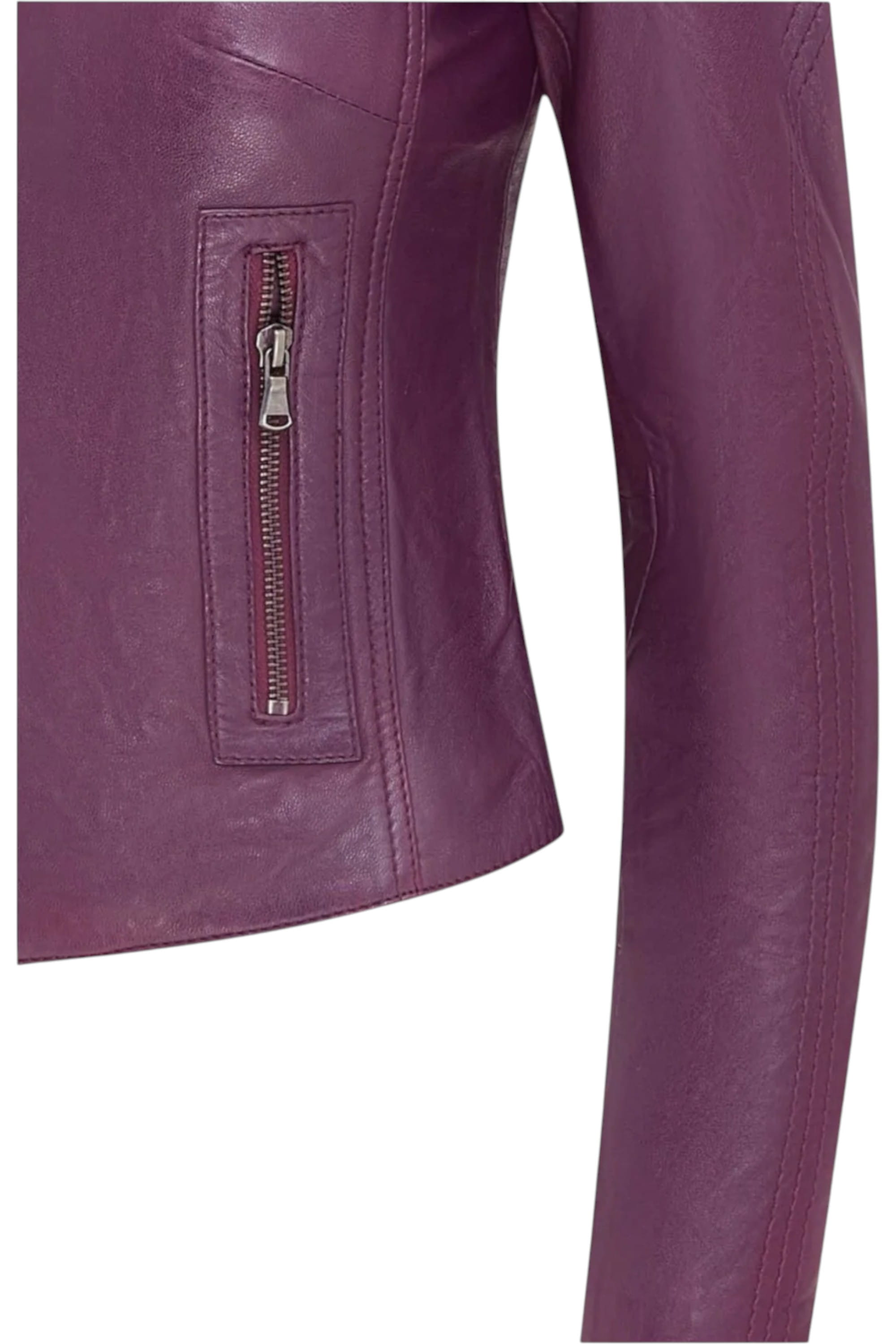 Purple Slim-Fit Leather Biker Jacket-Maldon, Image 5 of 5