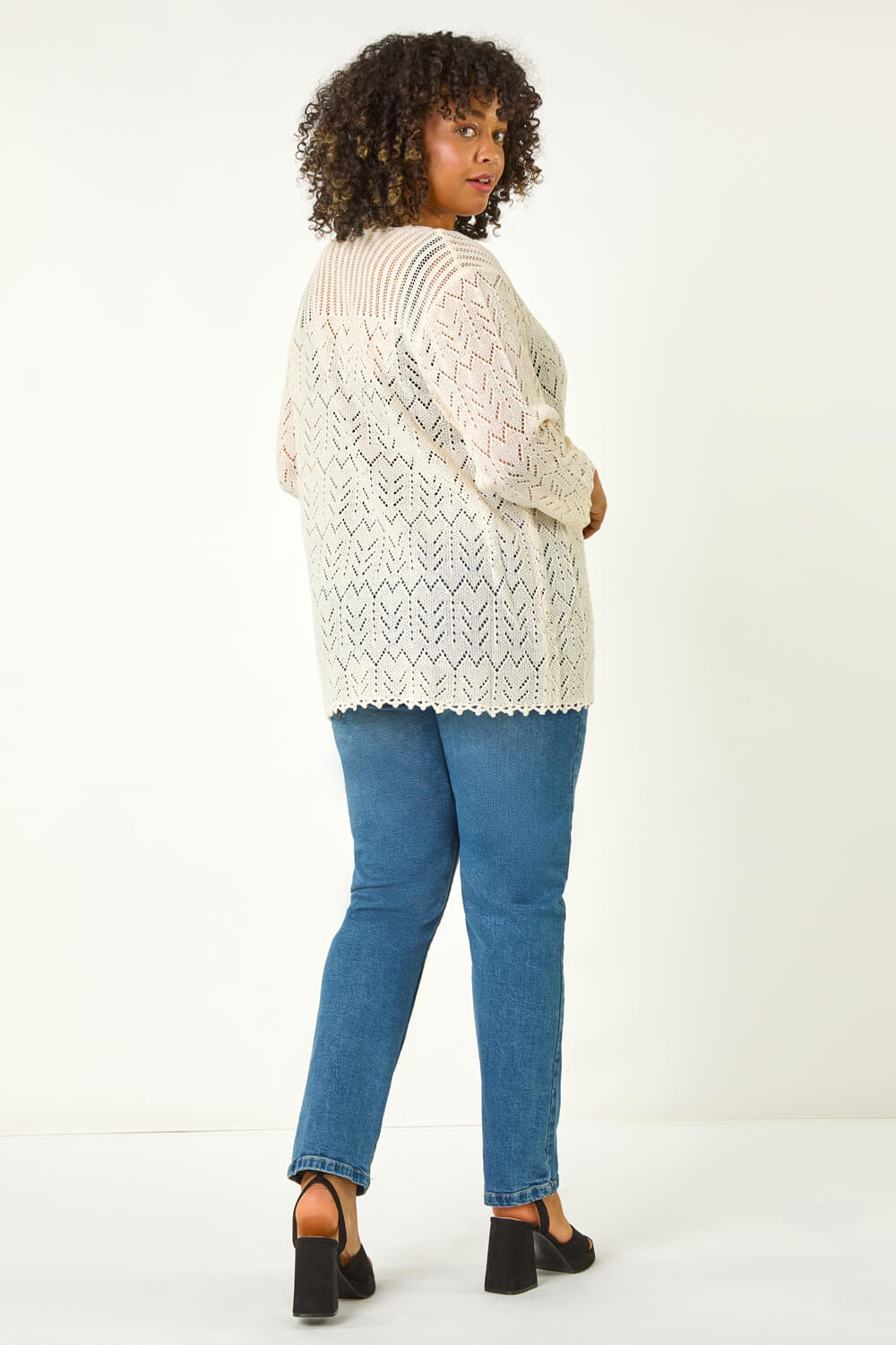 Natural  Curve Crochet Tie Front Cardigan, Image 4 of 5