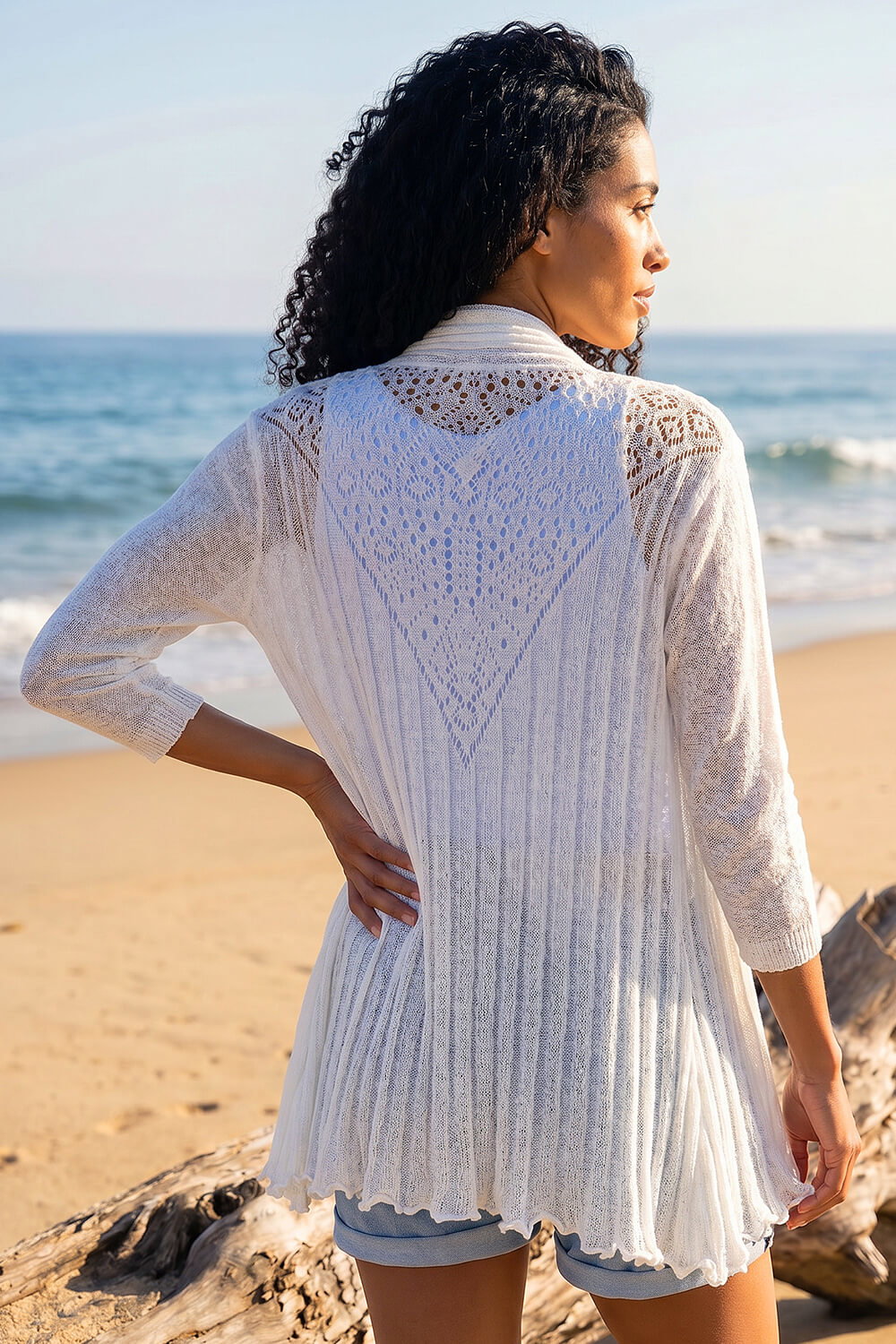 Ivory Longline Back Detail Cardigan, Image 4 of 4