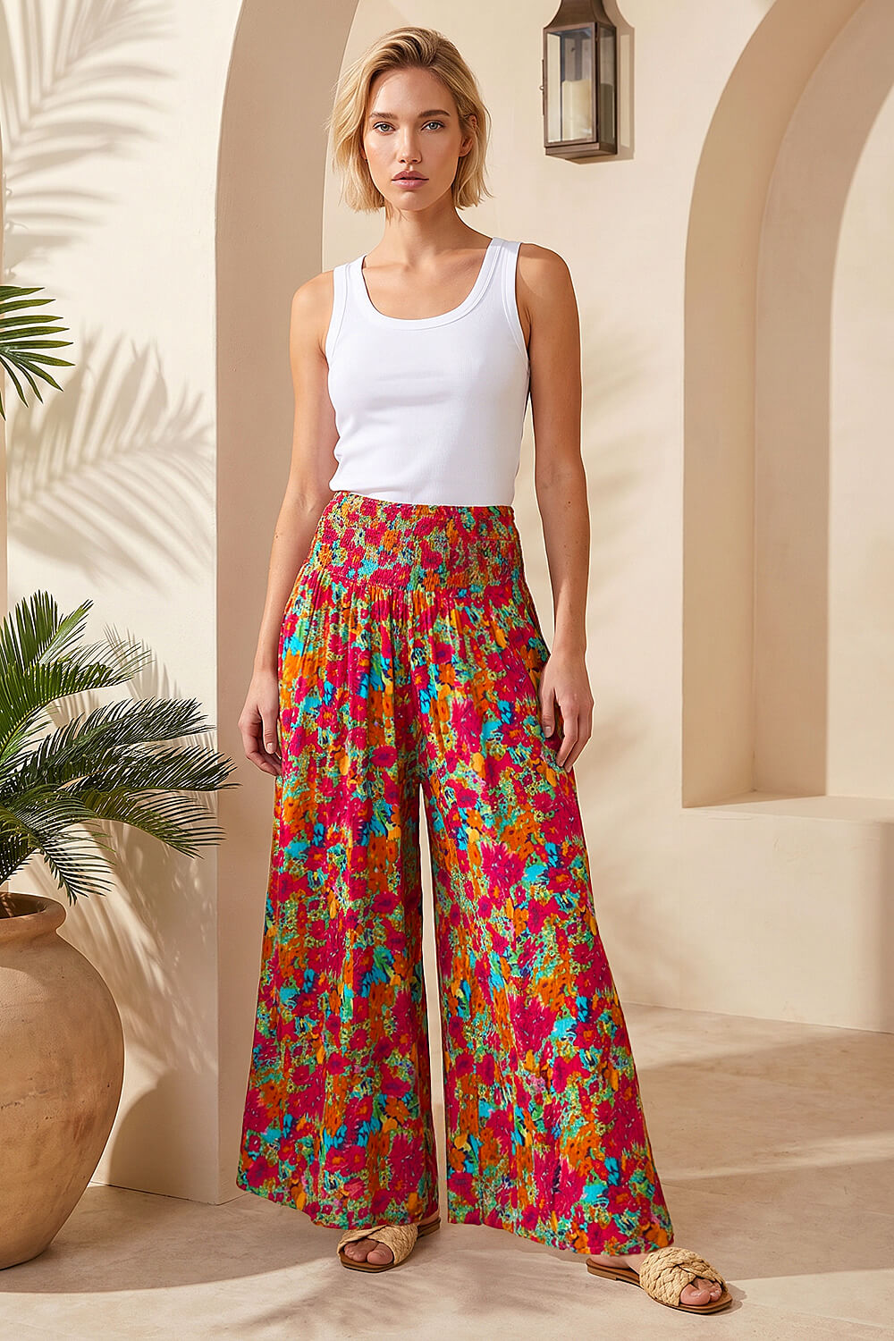 Roman Women's Red Mini Floral Palazzo Trouser Large