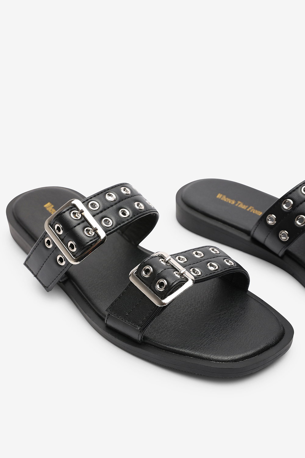 Black Orchard Slide On Double Buckle Studded Sandal, Image 5 of 6