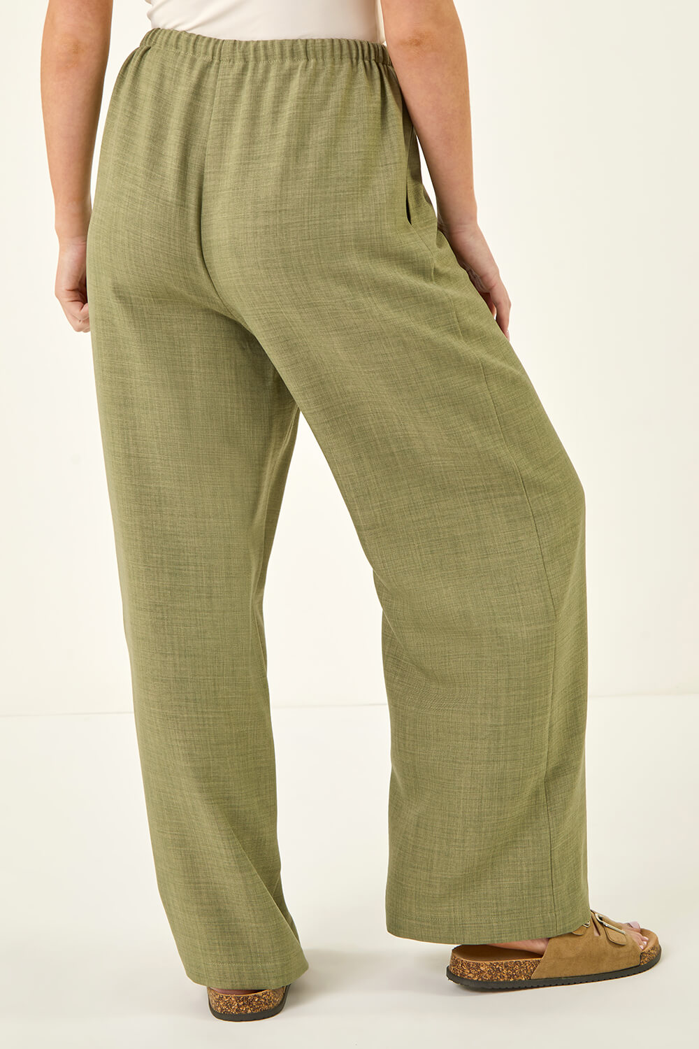 Khaki Petite Pull On Woven Trouser, Image 4 of 5