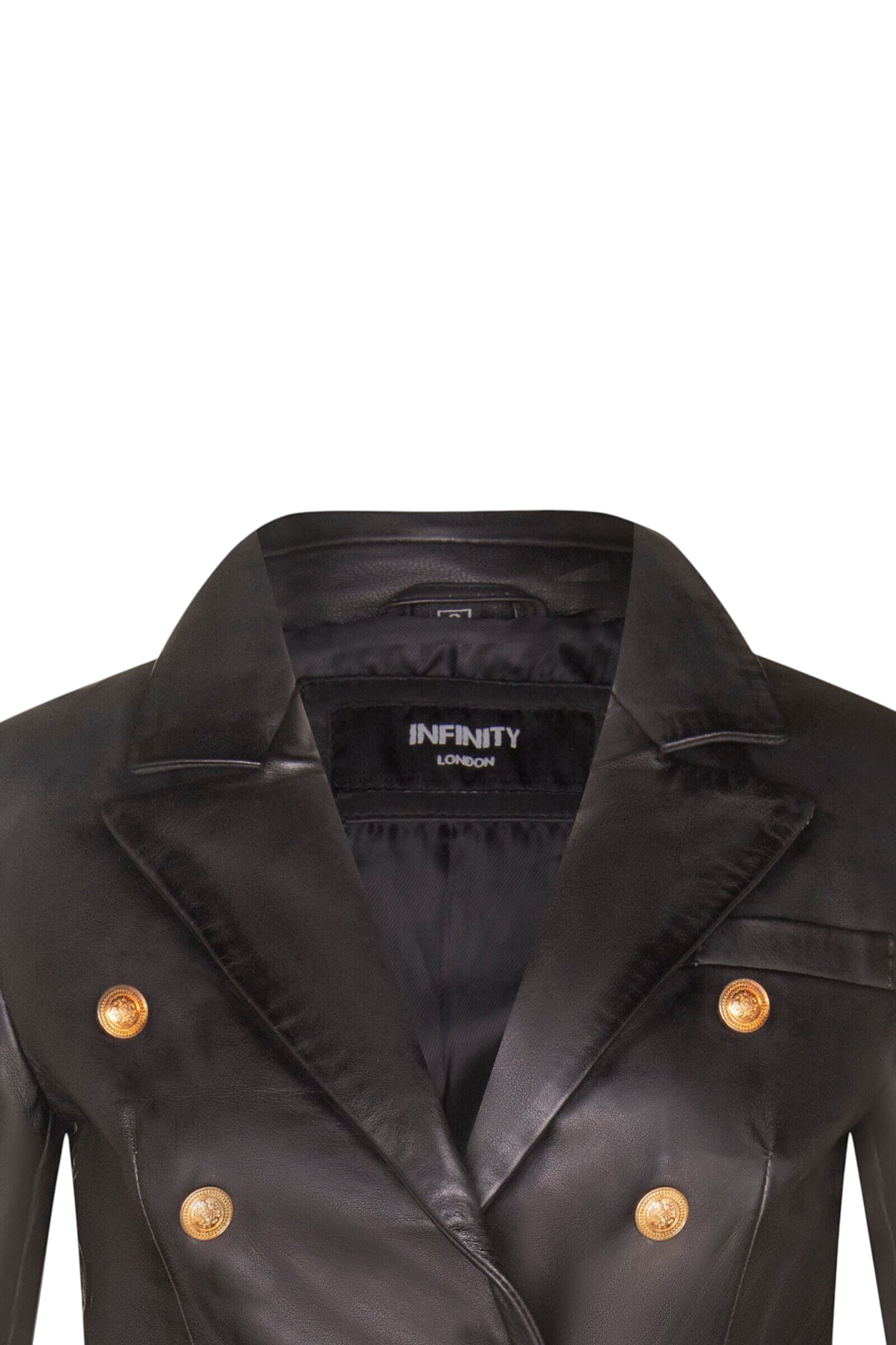 Black Leather Military Blazer Jacket-Newent, Image 4 of 4