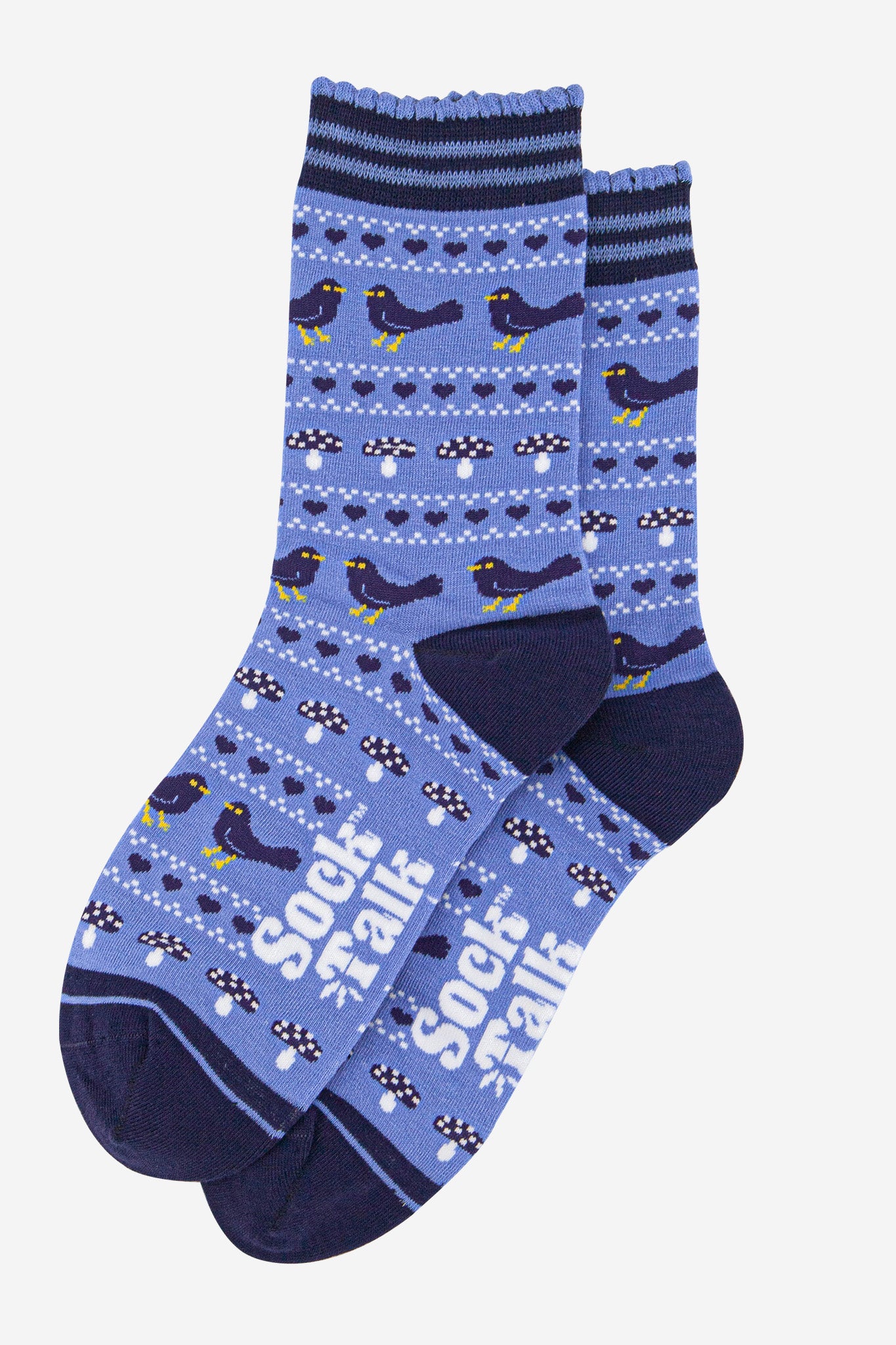 Blue Fair Isle Blackbirds Bamboo Socks - Blue, Image 2 of 4