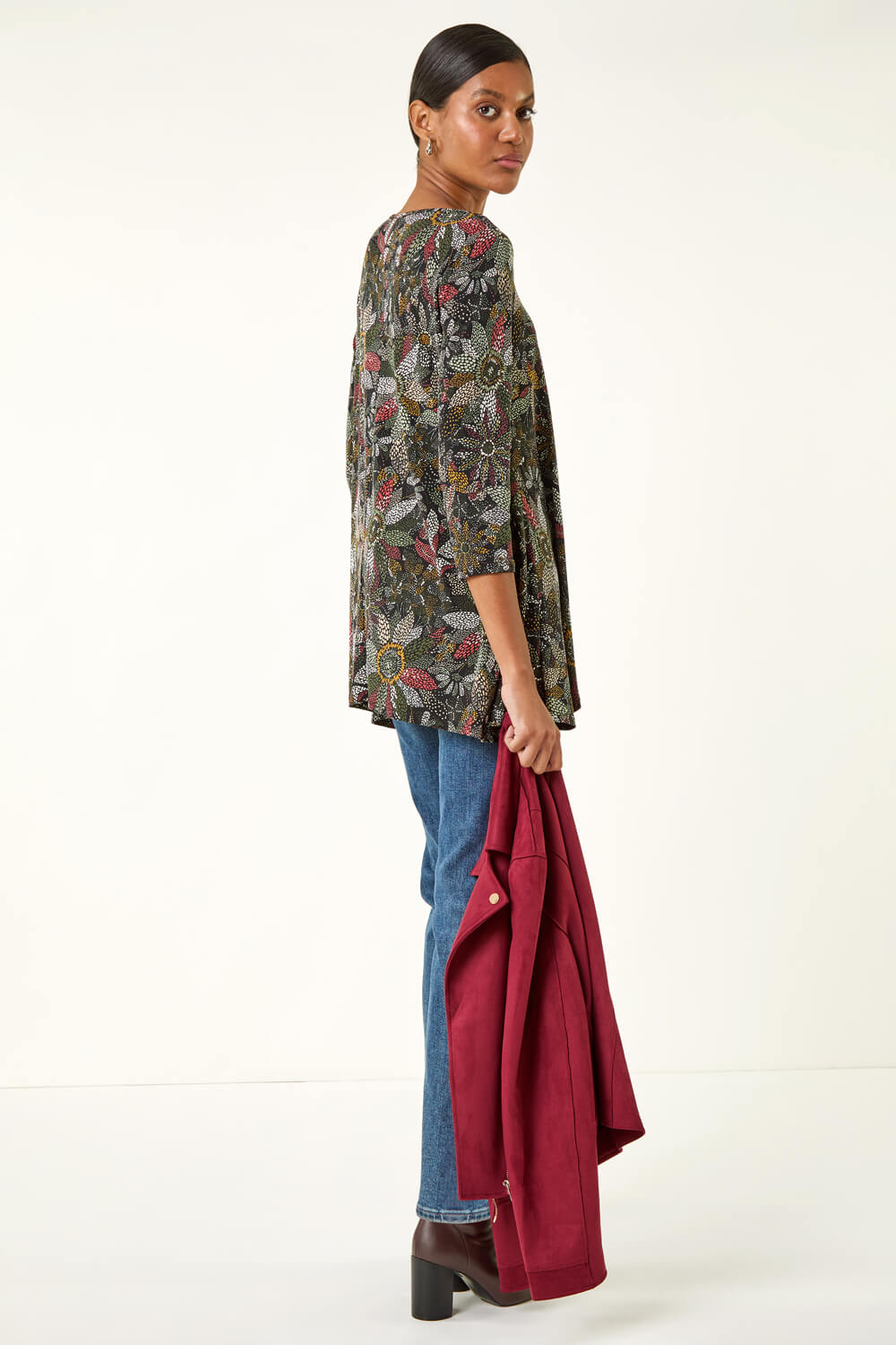 Green Floral Puff Print Stretch Shirt, Image 4 of 5