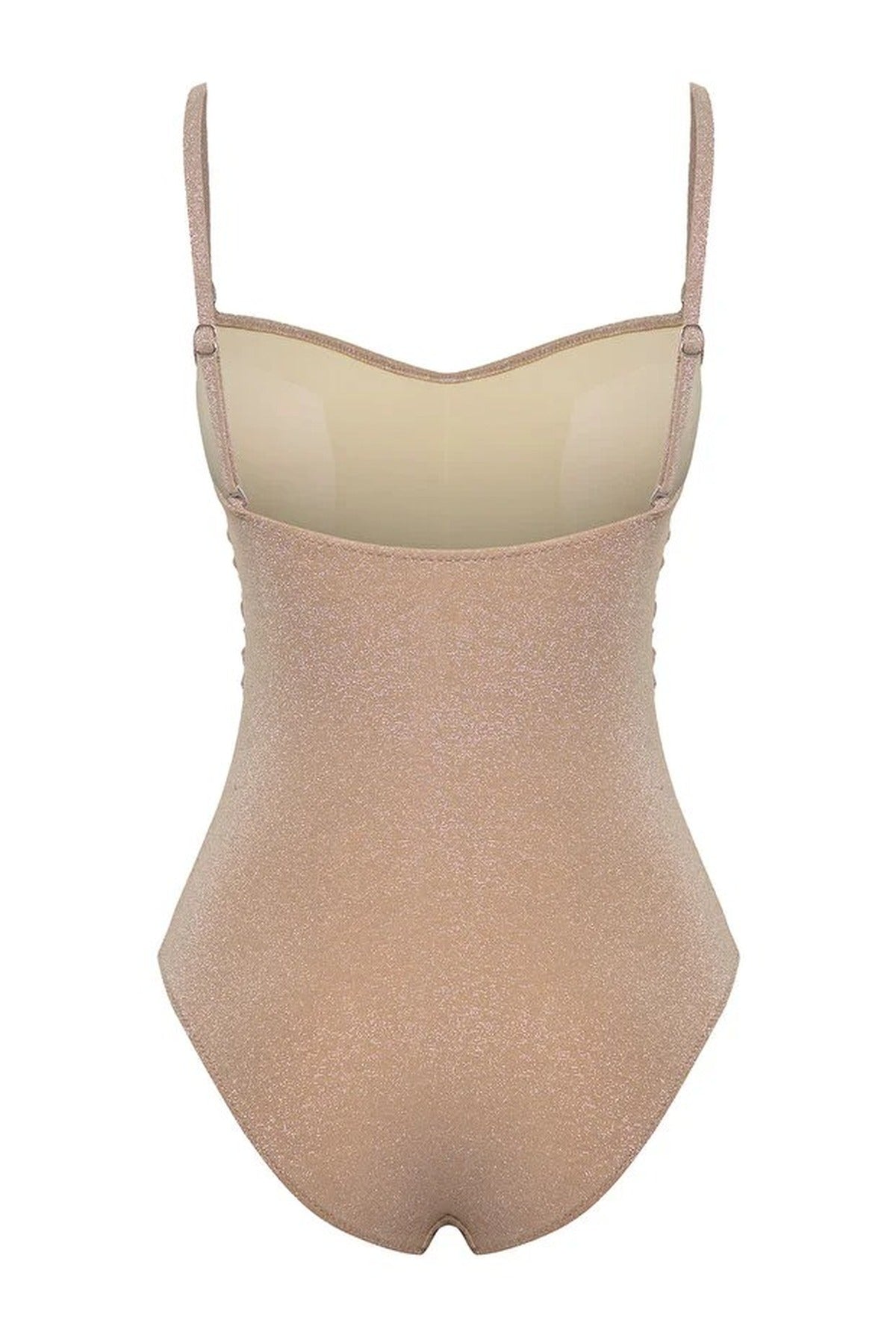 Taupe Ruched Sweetheart Neck Strappy Swimsuit, Image 5 of 6