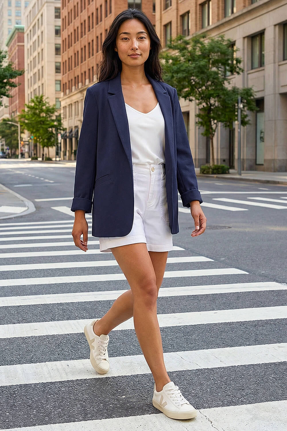 Petite Navy Petite Revere Collar Stretch Blazer