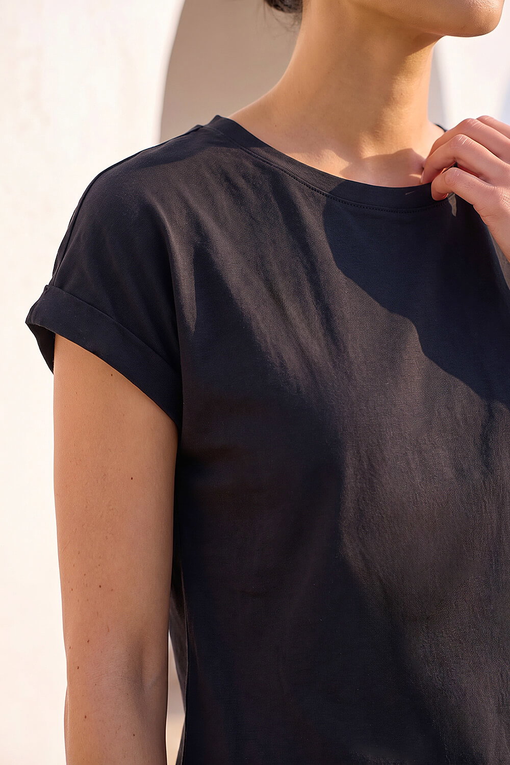 Black Plain Stretch Cotton Jersey T-Shirt, Image 5 of 4