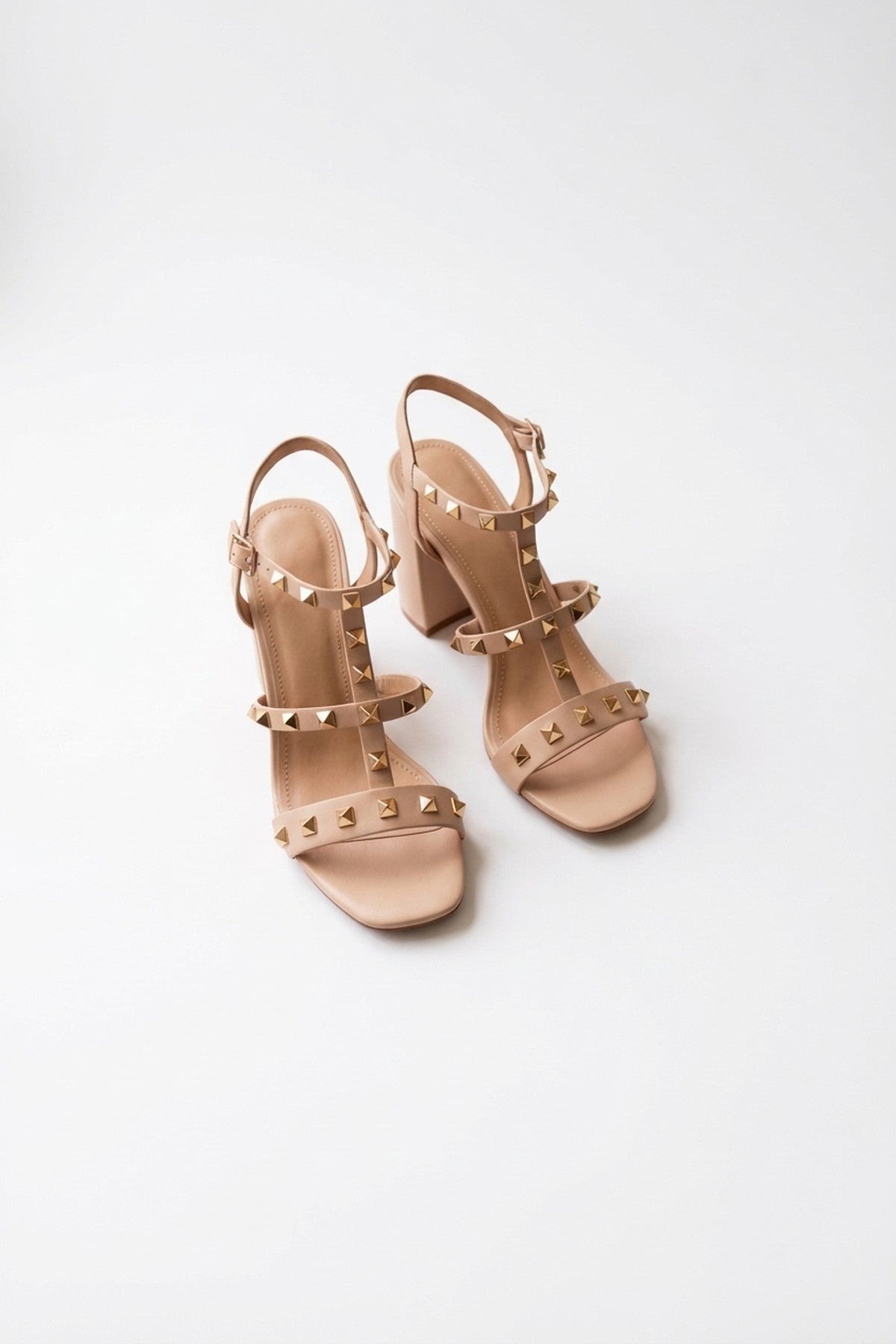 Neutral iKrush Neutral Ivy Womens Studded T-Bar Block Heel Sandals, Image 6 of 7