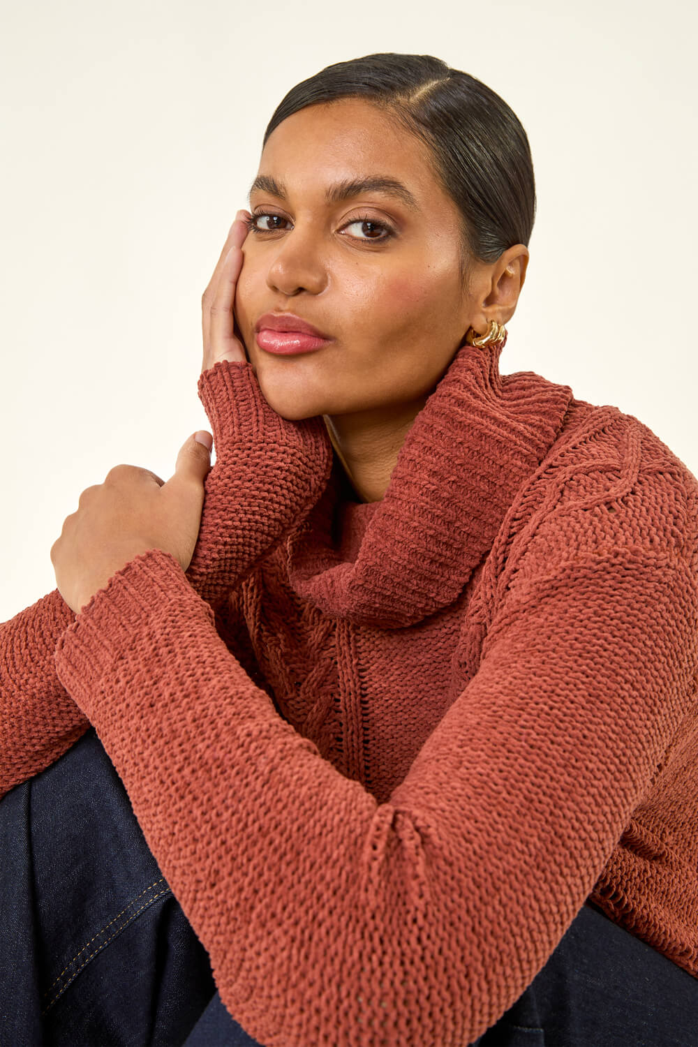 Rust Chenille Roll Neck Knit Jumper, Image 3 of 5