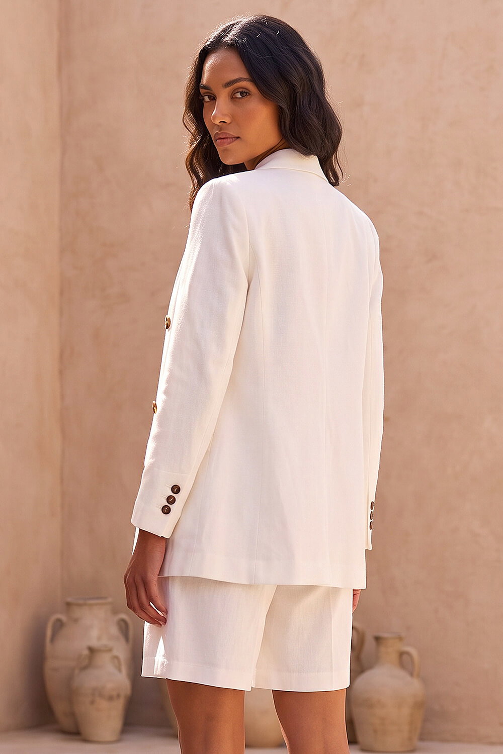 Ivory Cotton Double Breasted Collar Jacket, Image 3 of 4