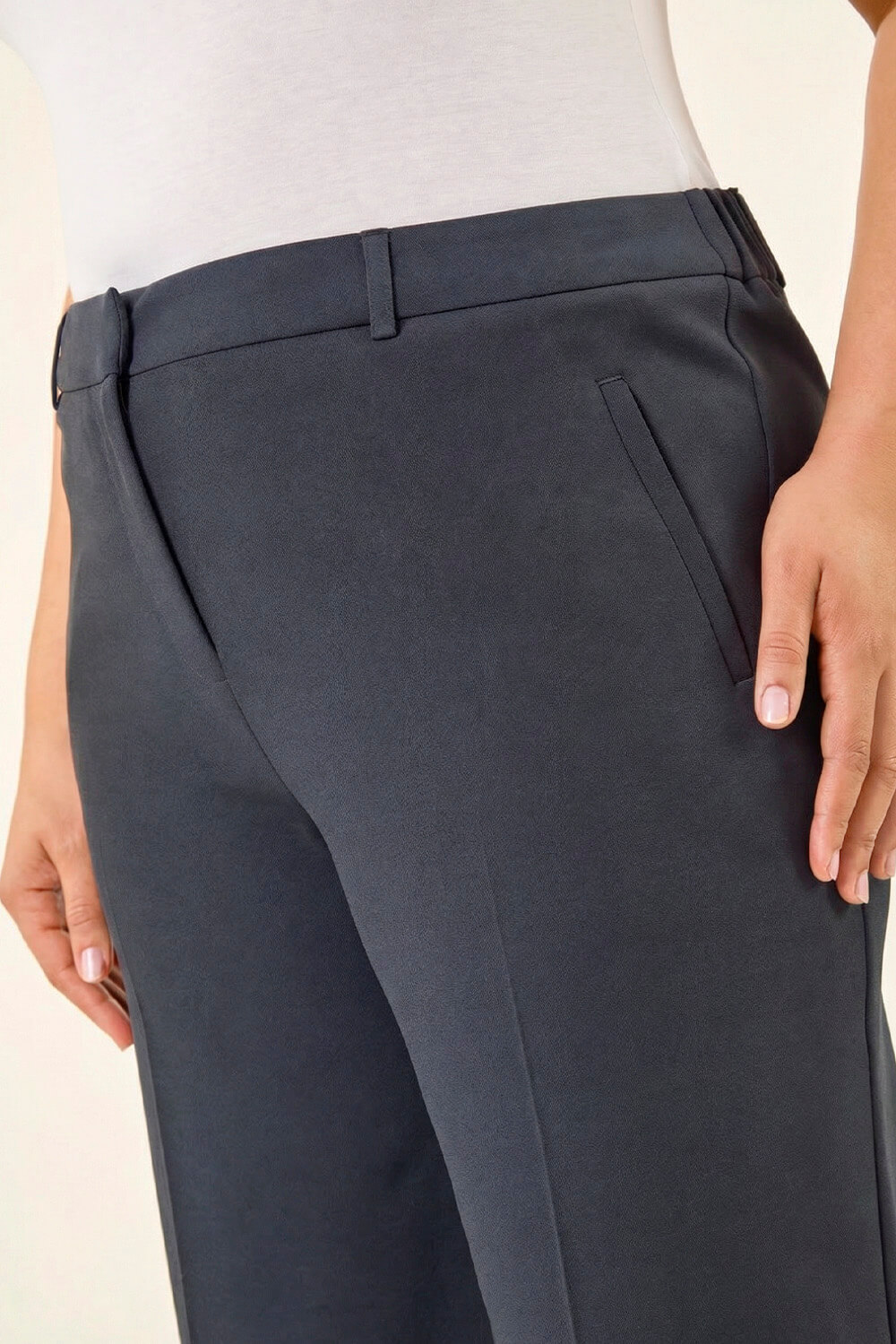 Dark Grey Curve Tailored Wide Leg Stretch Trouser, Image 6 of 5