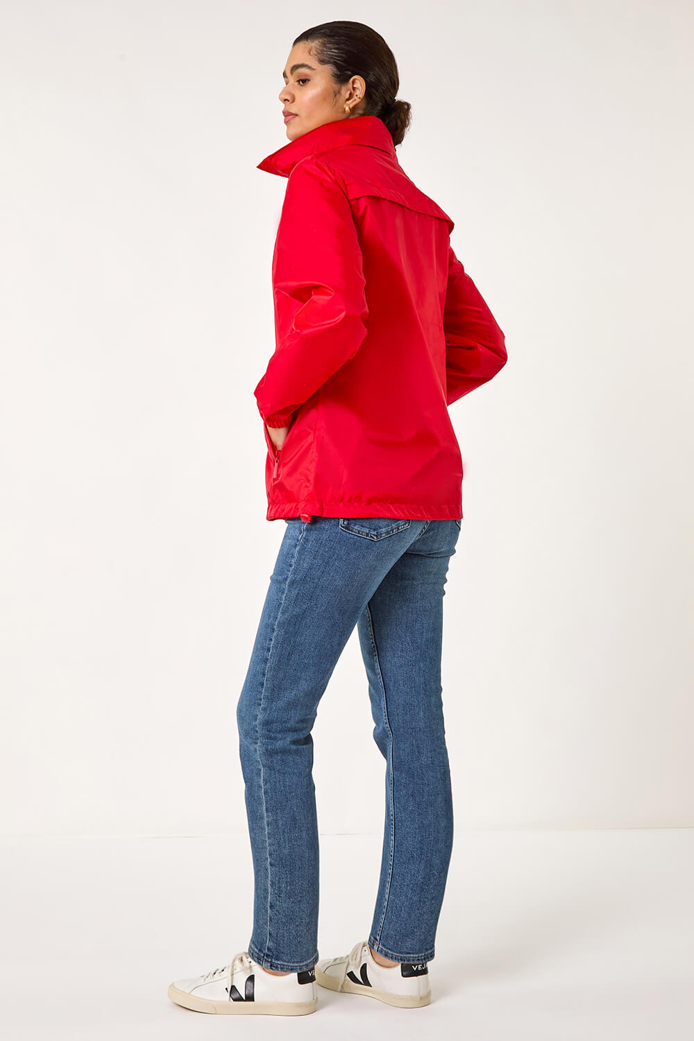 Red Shower Resistant Funnel Neck Jacket, Image 4 of 7
