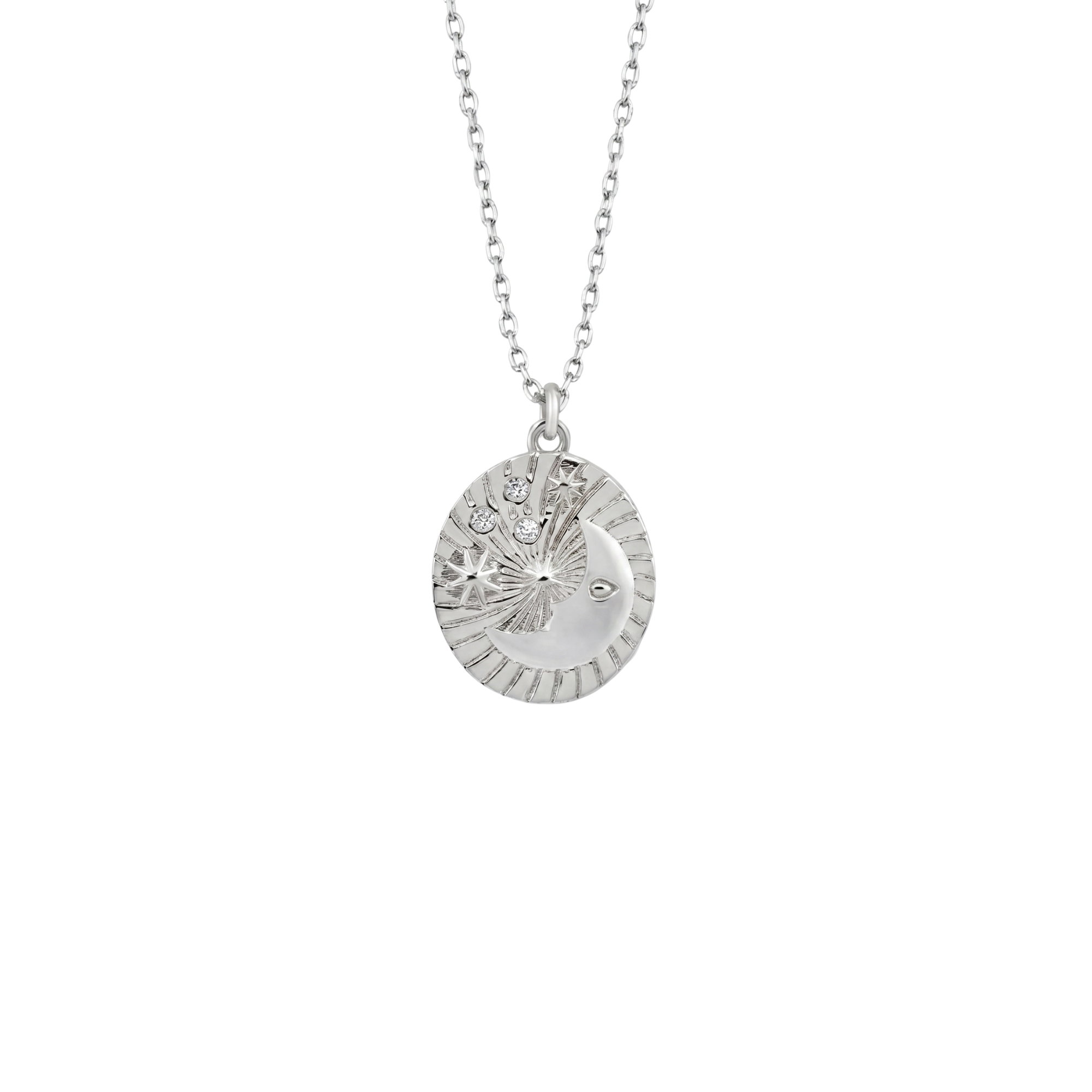 Silver Spero Silver Moon Embossed Silhouette Sterling Silver Medal Necklace, Image 1 of 3