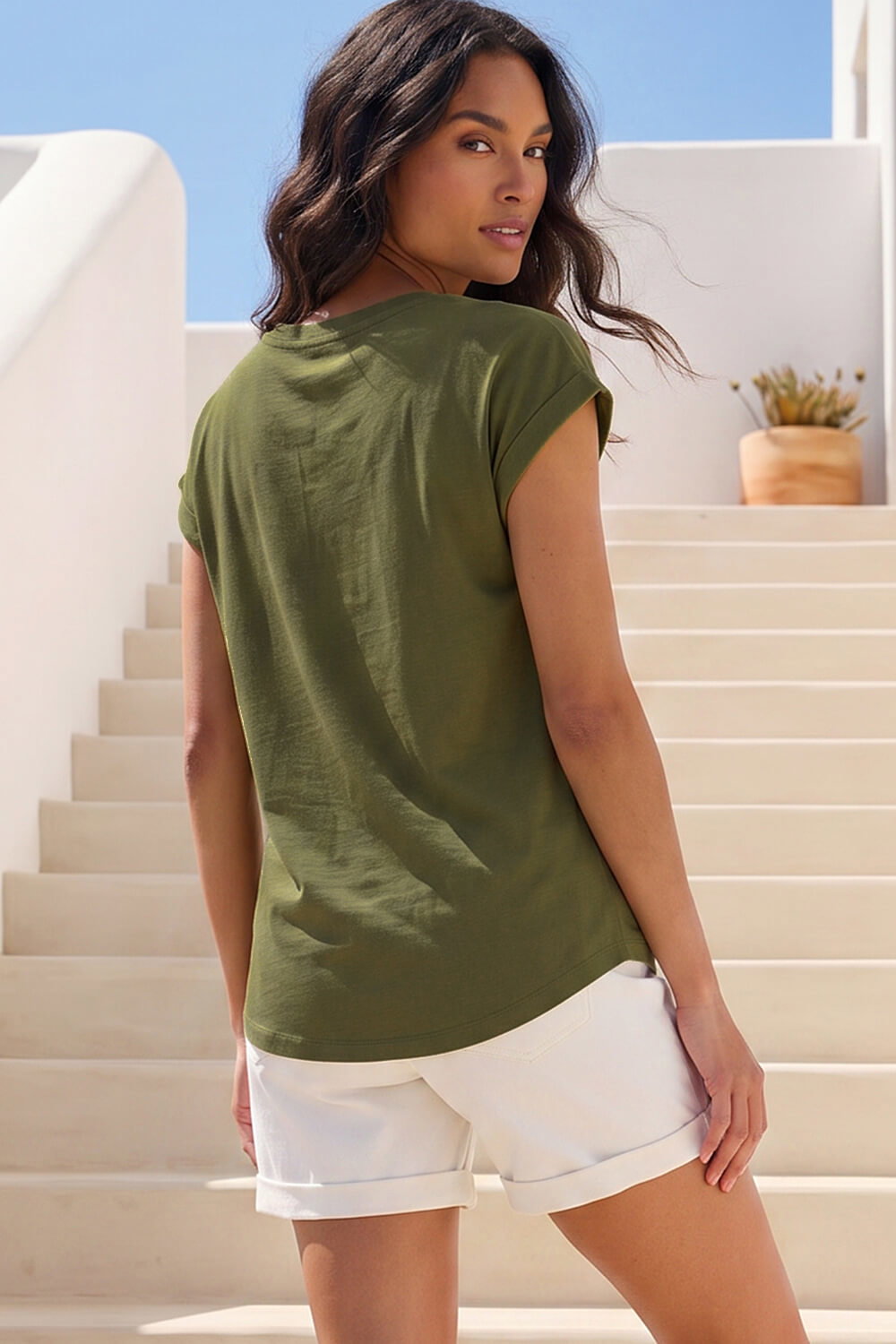 Olive Stretch Cotton Jersey T-Shirt, Image 3 of 4