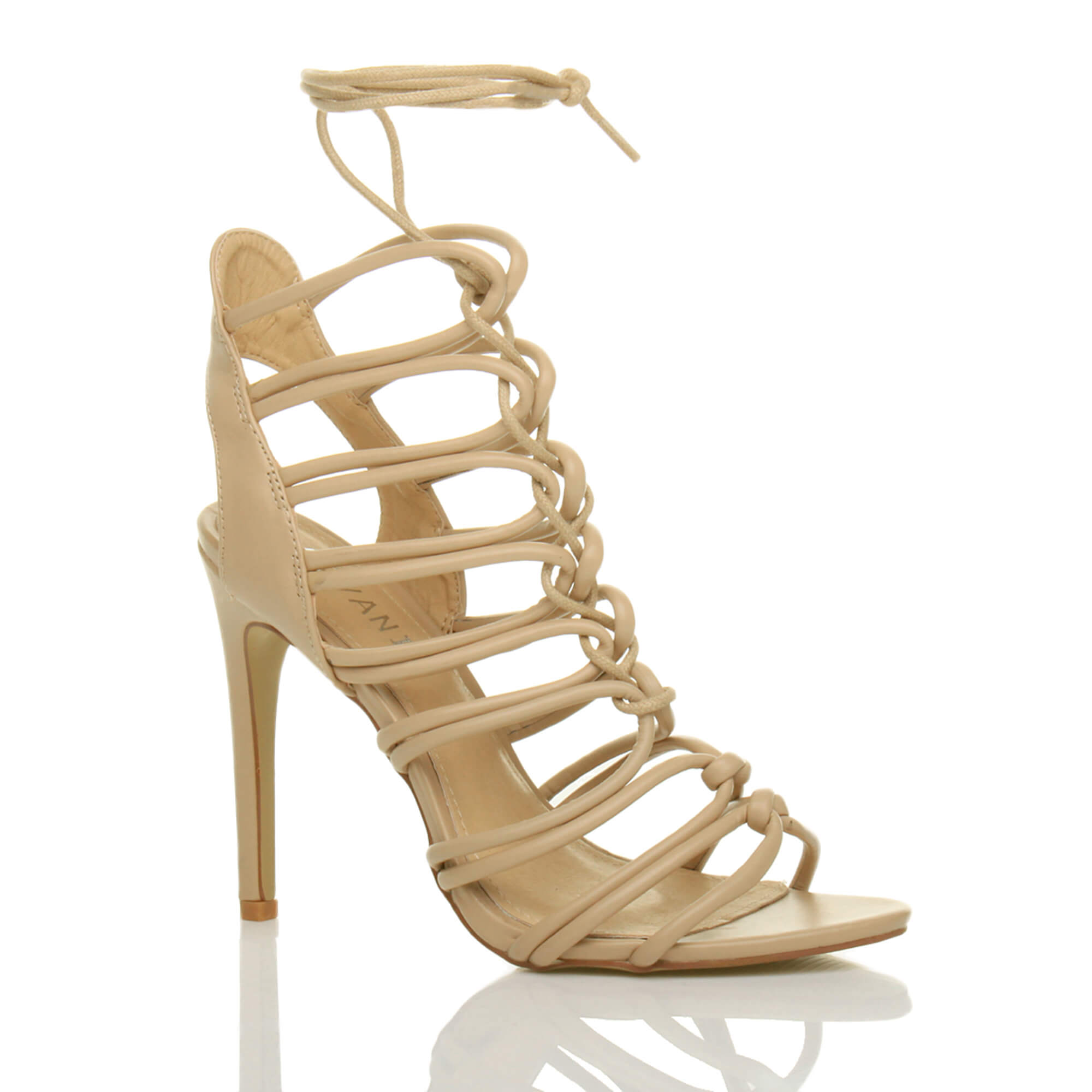 Black Lace Up Strappy High Heeled Sandals