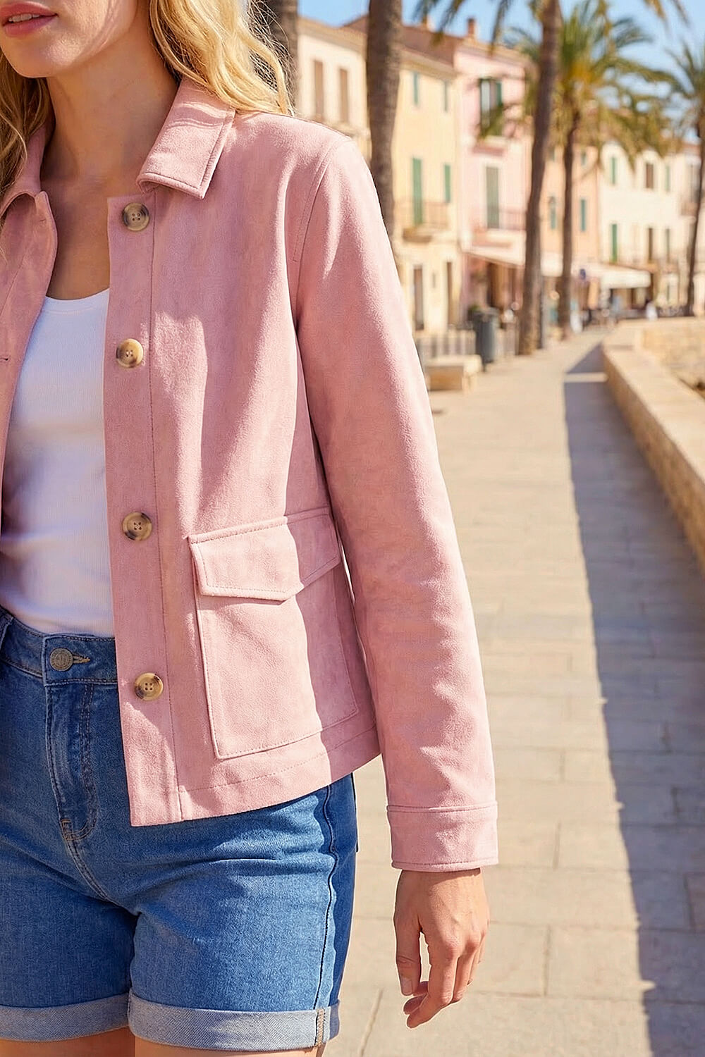 Light Pink Suedette Button Jacket, Image 5 of 4