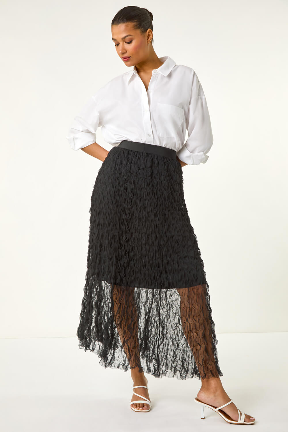 Black Textured Mesh Skirt, Image 4 of 5