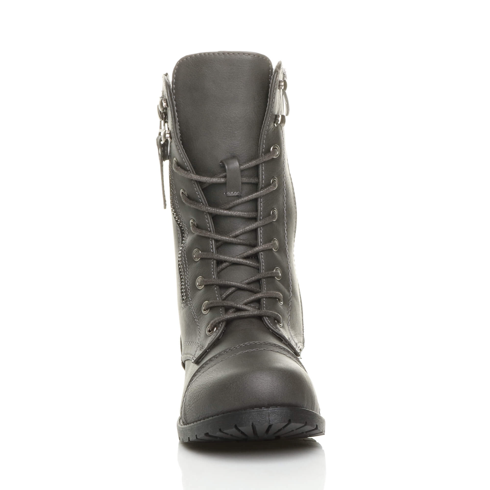 Grey AJVANI Grey Lace Up Zips Military Biker Ankle Boots, Image 6 of 6