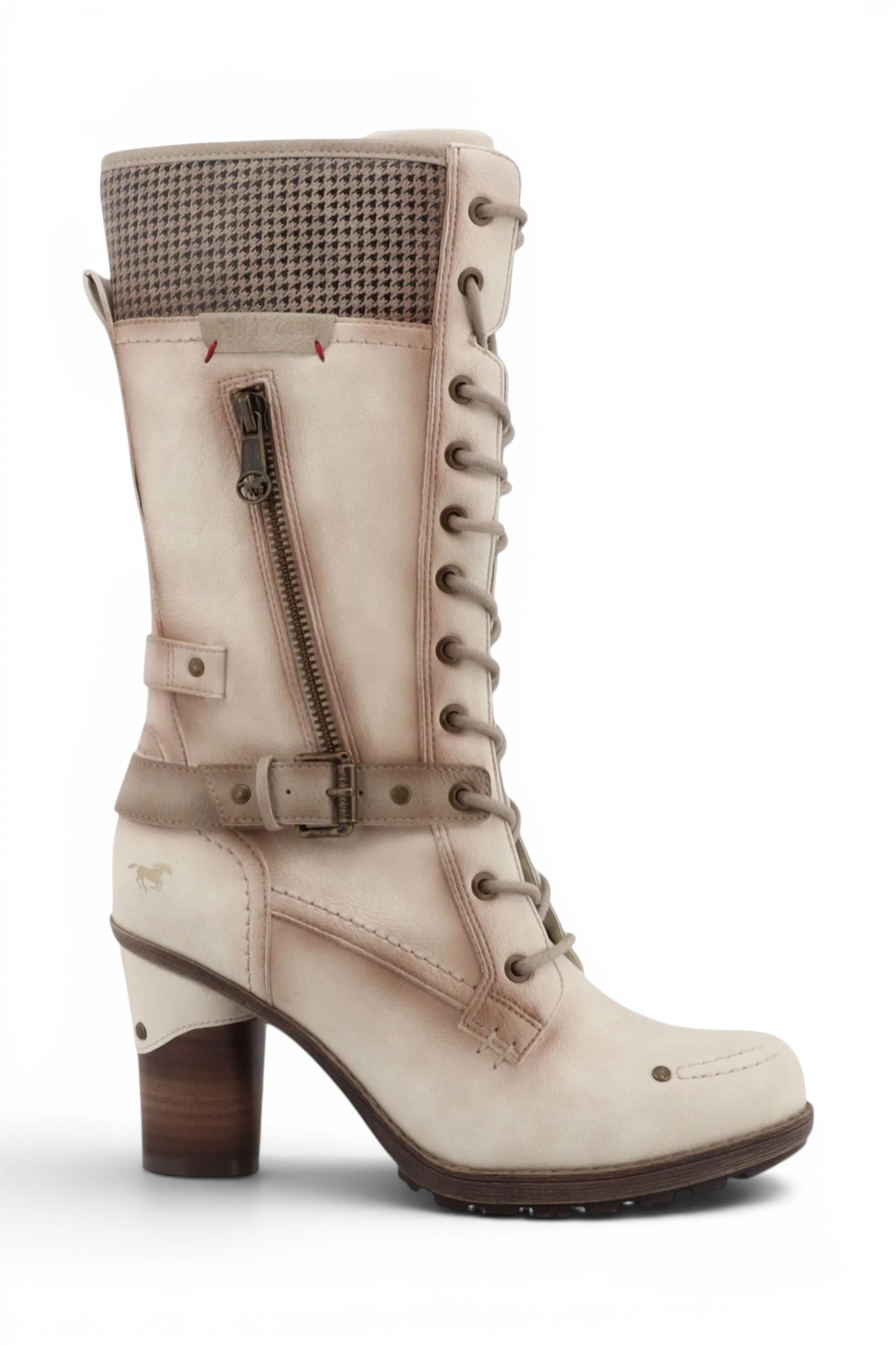 Cream Womens Heeled Combat Boots - M0162002