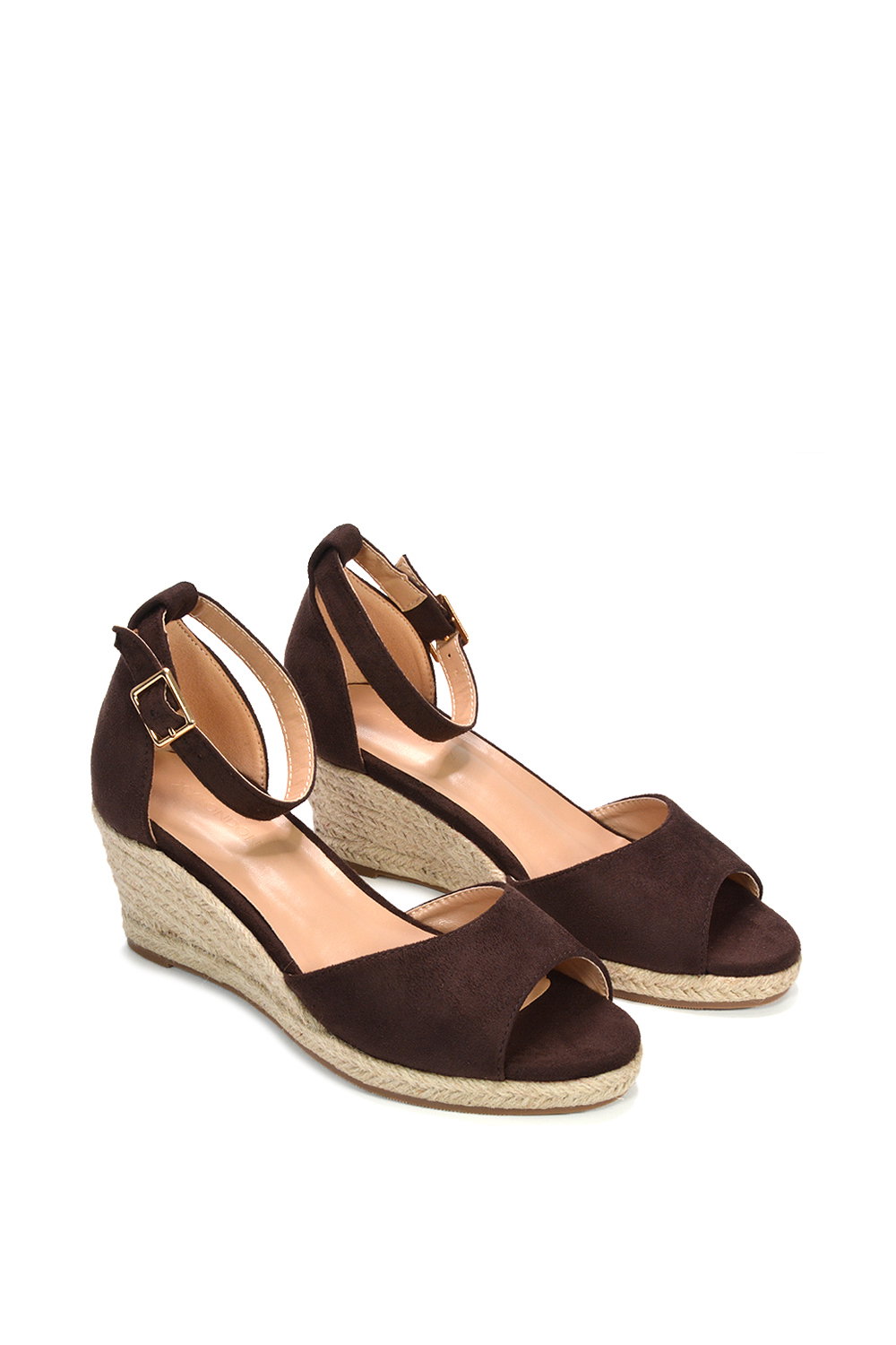 Black 'Angelica' Strappy Espadrille Wedge Heel Sandals With Peep Toe