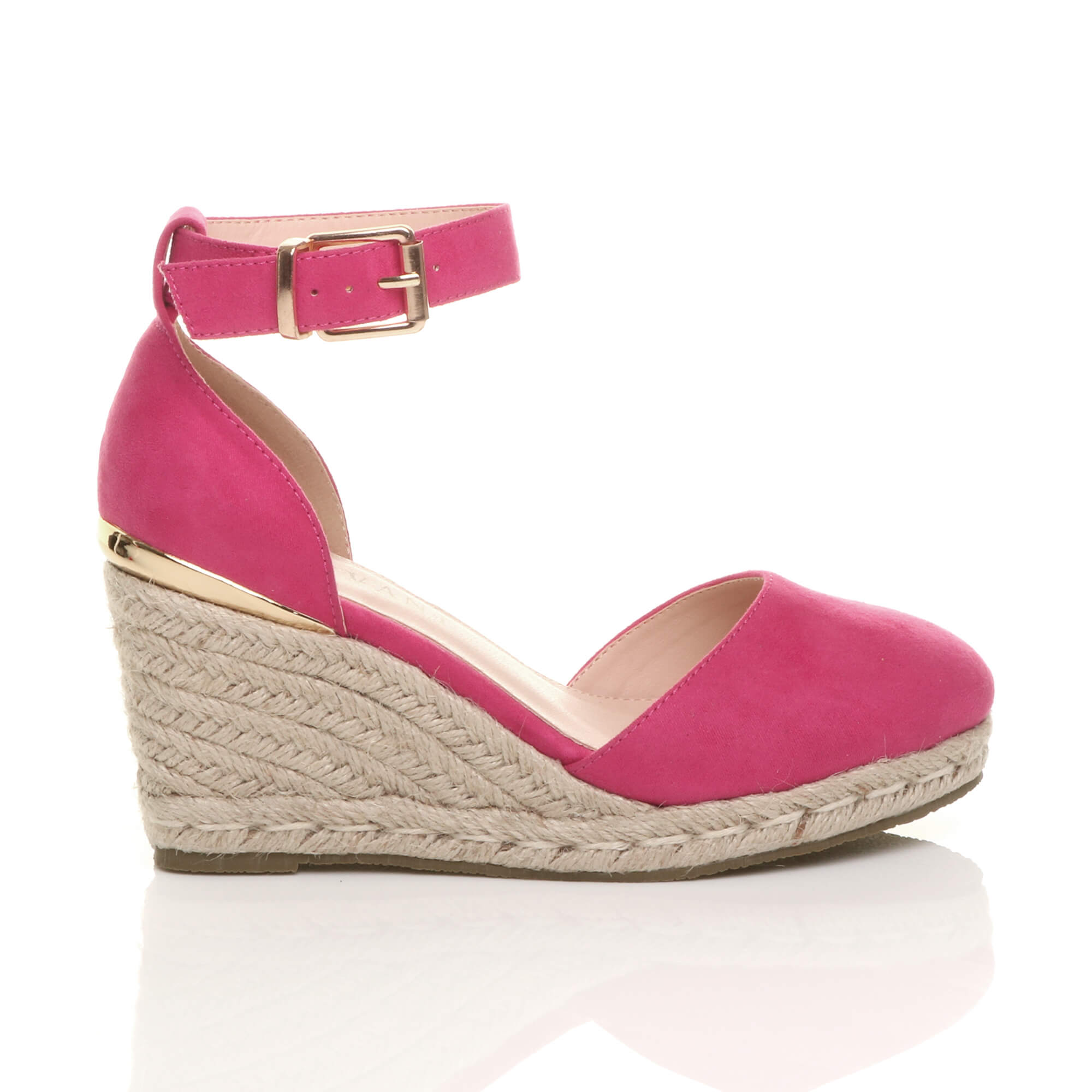 Fuchsia AJVANI Fuchsia Mid Wedge Heel Ankle Strap Espadrille Sandals, Image 2 of 6