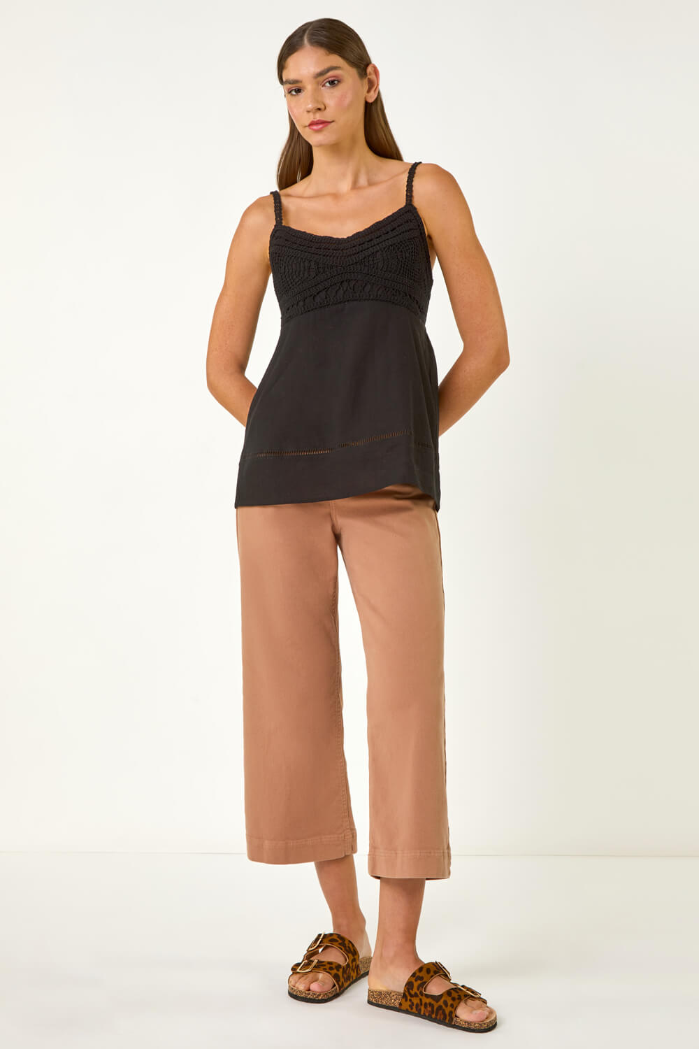 Black Crochet V-Neck Cami Top, Image 1 of 5